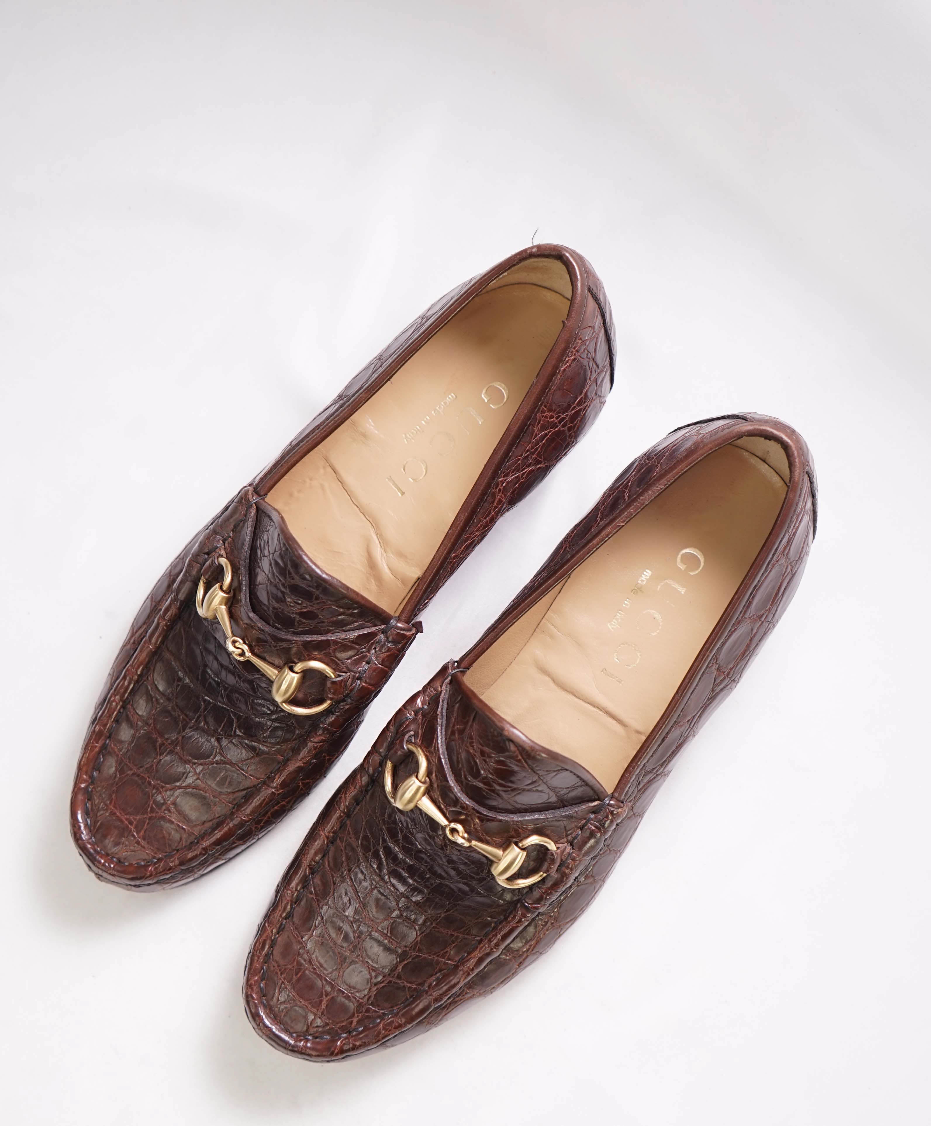 $3,990 GUCCI - 1955 JORDAAN Horse-bit Loafers Brown CROCODILE SKIN - 9US (8.5 G)