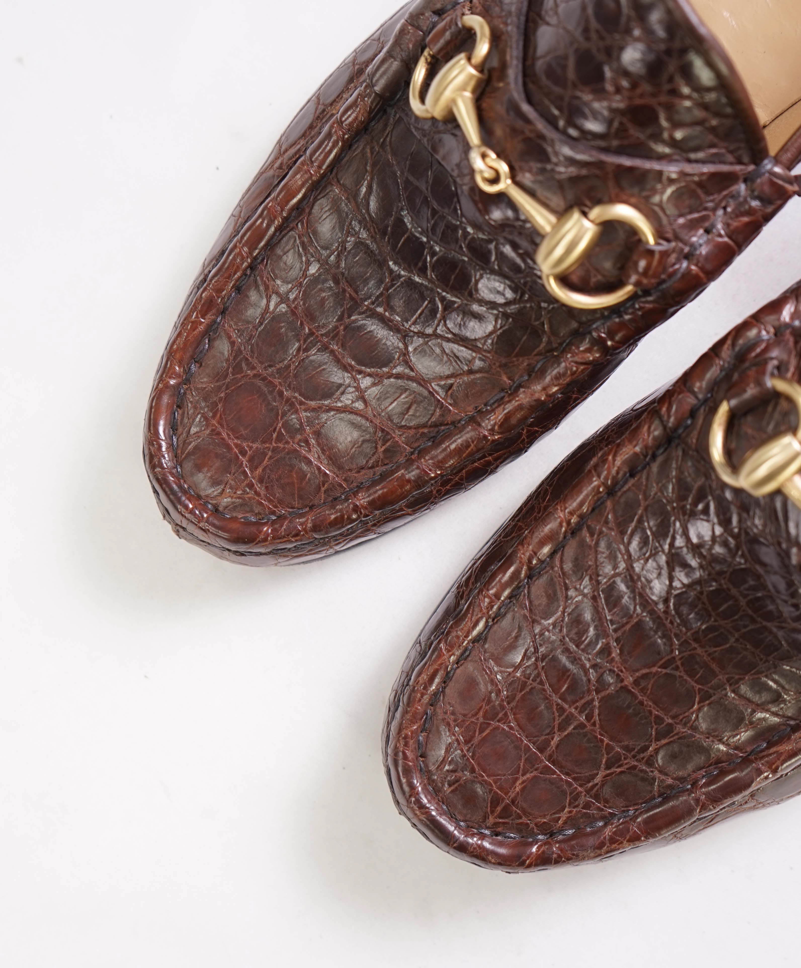 $3,990 GUCCI - 1955 JORDAAN Horse-bit Loafers Brown CROCODILE SKIN - 9US (8.5 G)