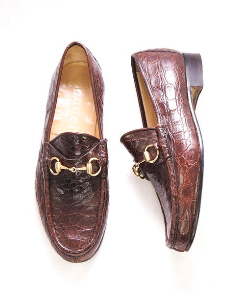 3 990 GUCCI 1955 JORDAAN Horse bit Loafers Brown CROCODILE SKIN 9 Luxe Hanger