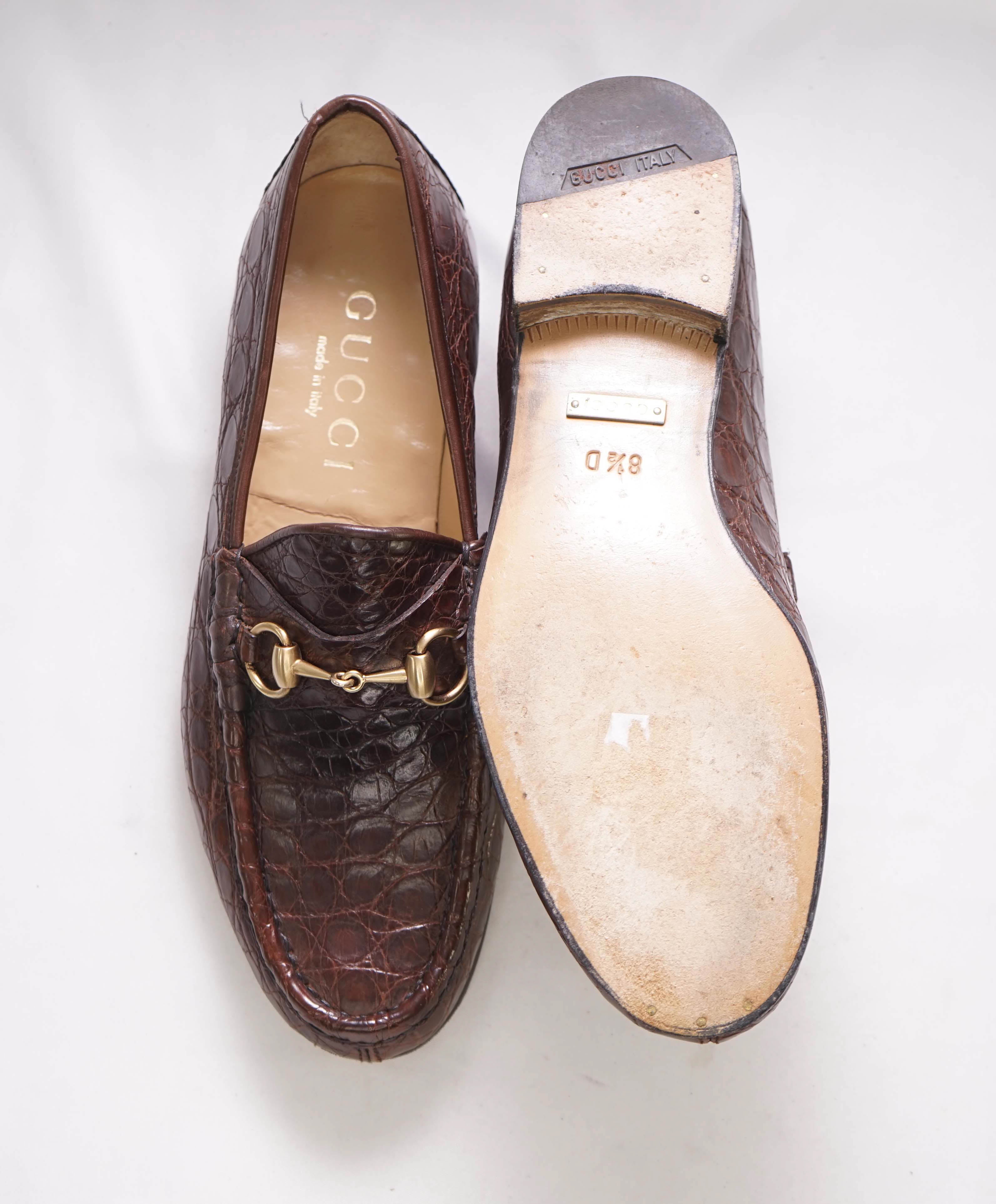 $3,990 GUCCI - 1955 JORDAAN Horse-bit Loafers Brown CROCODILE SKIN - 9US (8.5 G)