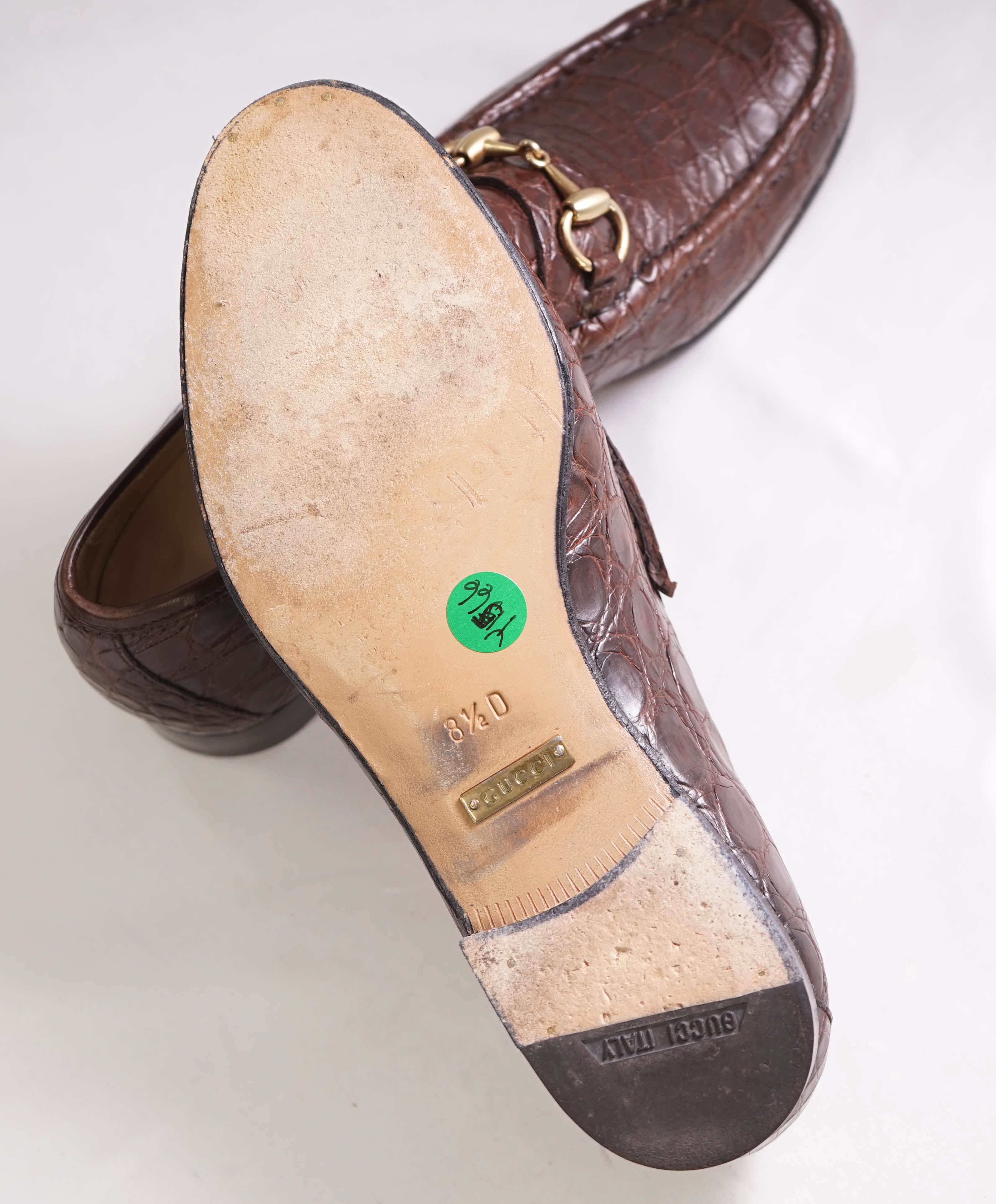 $3,990 GUCCI - 1955 JORDAAN Horse-bit Loafers Brown CROCODILE SKIN - 9US (8.5 G)