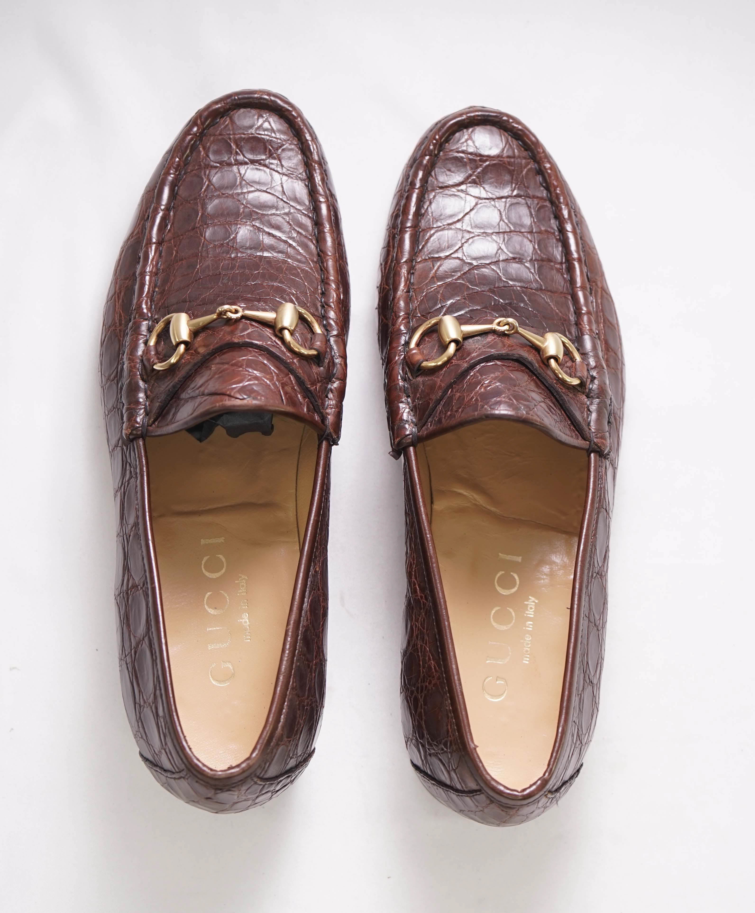 $3,990 GUCCI - 1955 JORDAAN Horse-bit Loafers Brown CROCODILE SKIN - 9US (8.5 G)