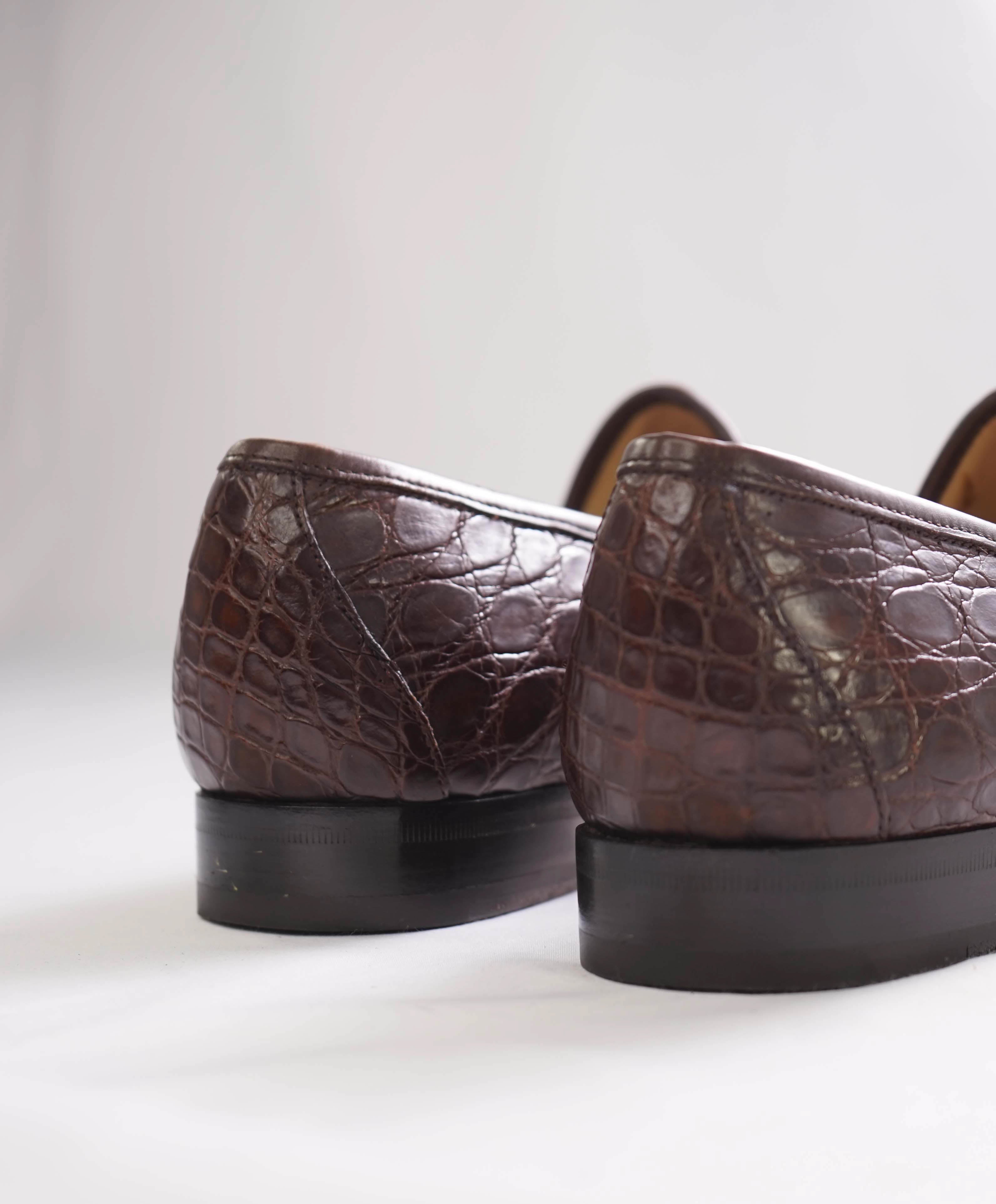 $3,990 GUCCI - 1955 JORDAAN Horse-bit Loafers Brown CROCODILE SKIN - 9US (8.5 G)