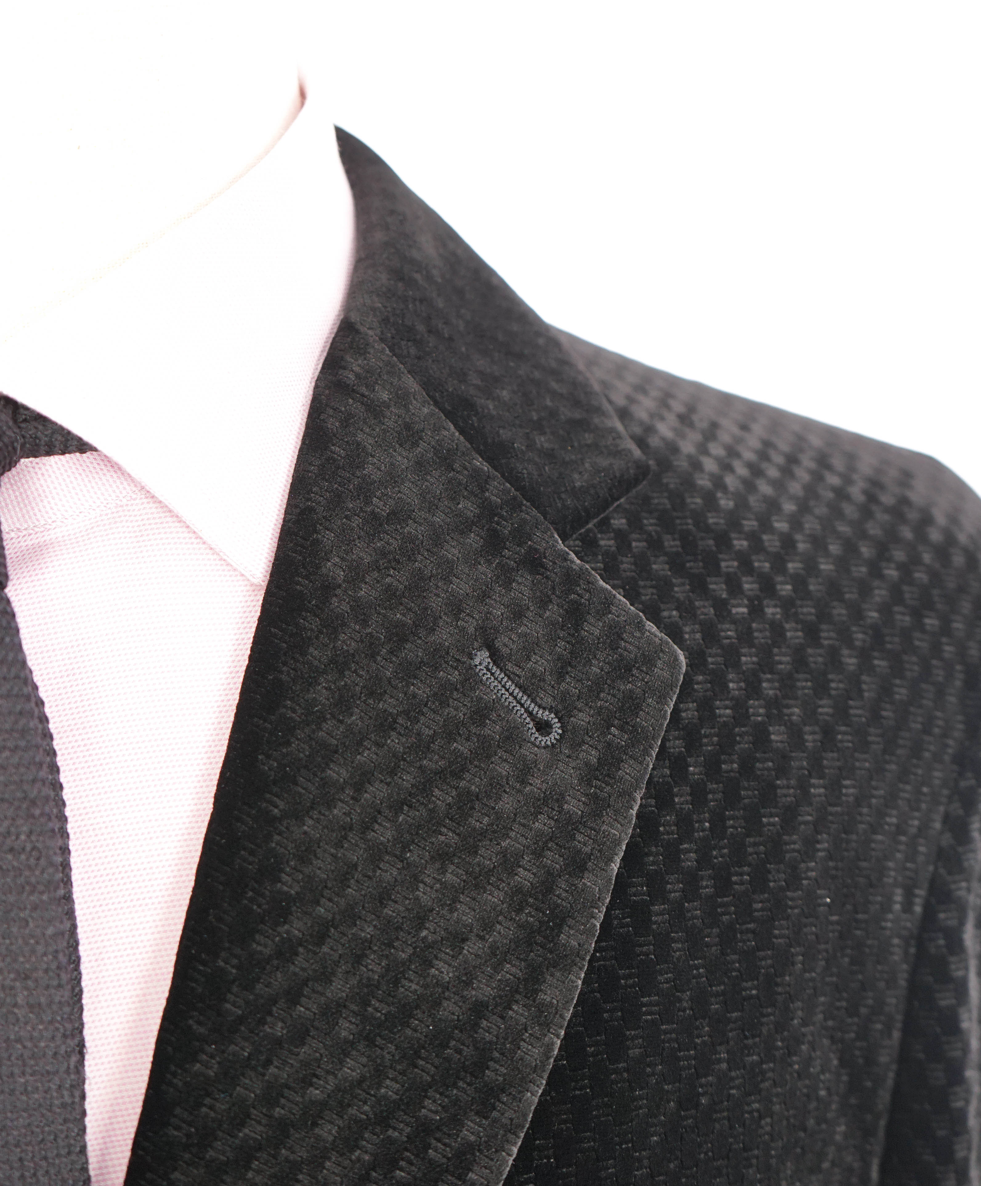 $2,995 GIORGIO ARMANI - Velvet Black Tonal Geometric Textured Blazer - 42R