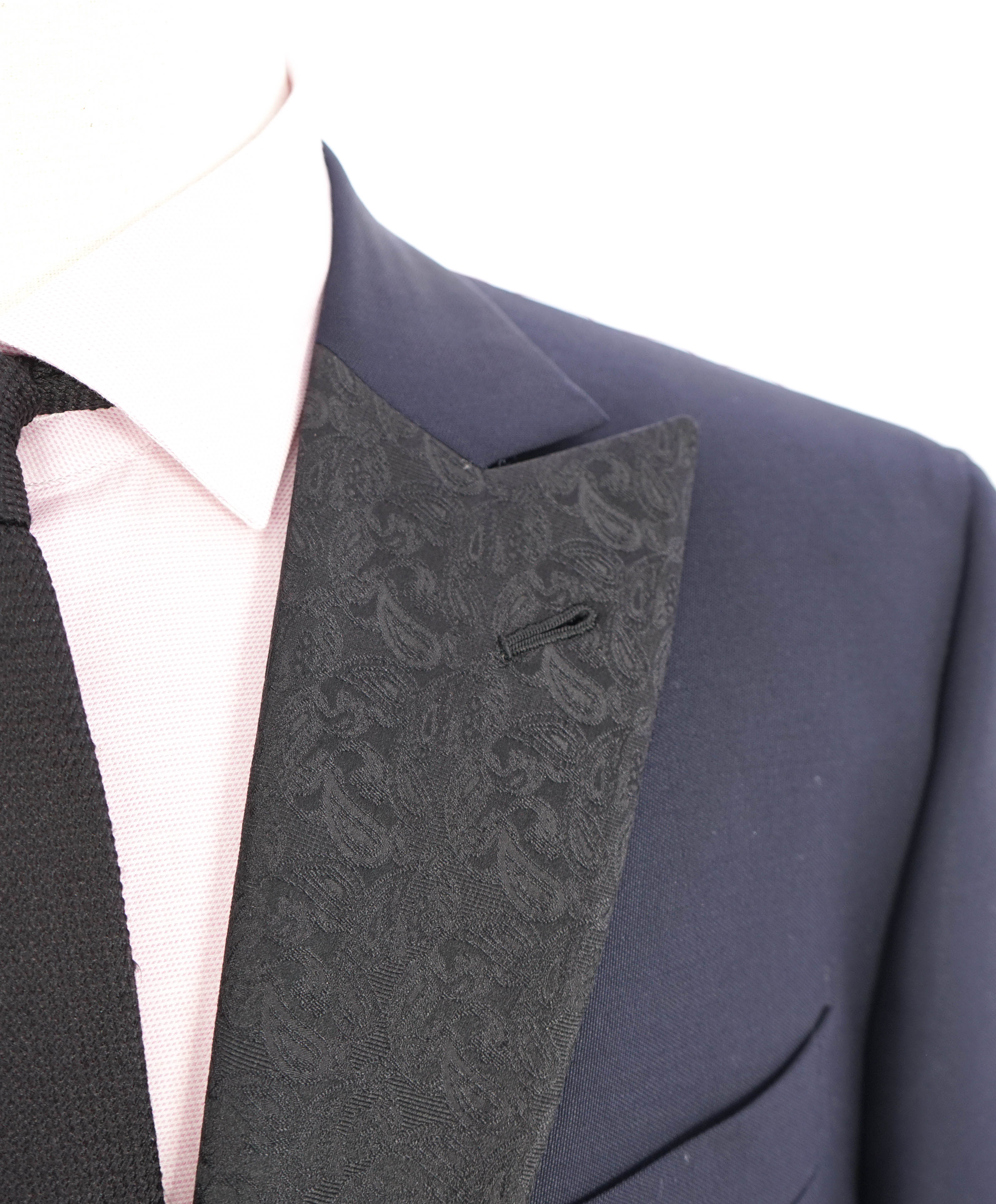 $5,995 ISAIA - "BARATHEA" Wool/Mohair PAISLEY PEAK LAPEL Navy Tuxedo - 46L