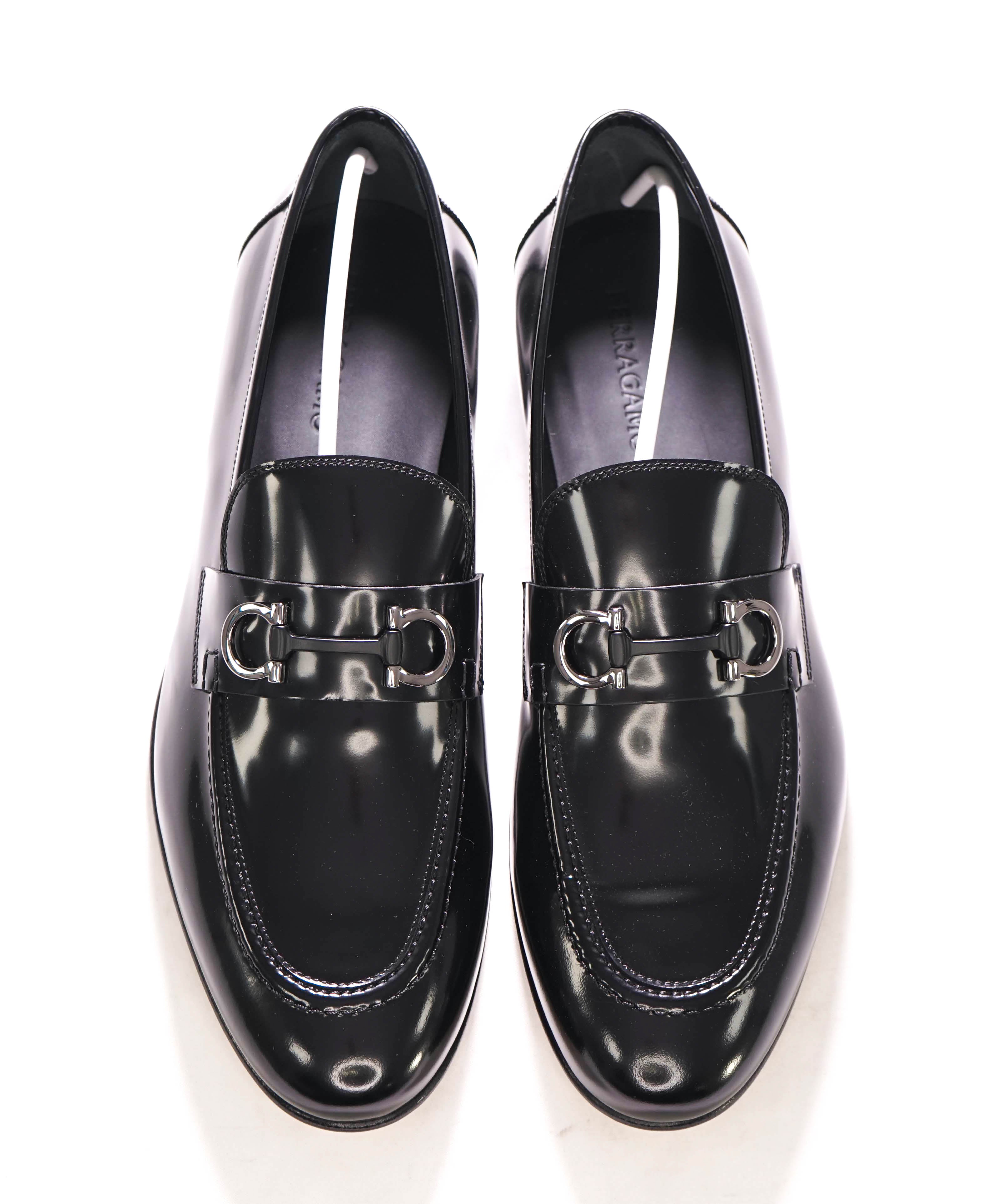 $850 SALVATORE FERRAGAMO - “GIN 4" Gancini Bit Loafer Black Leather - 11 EE US