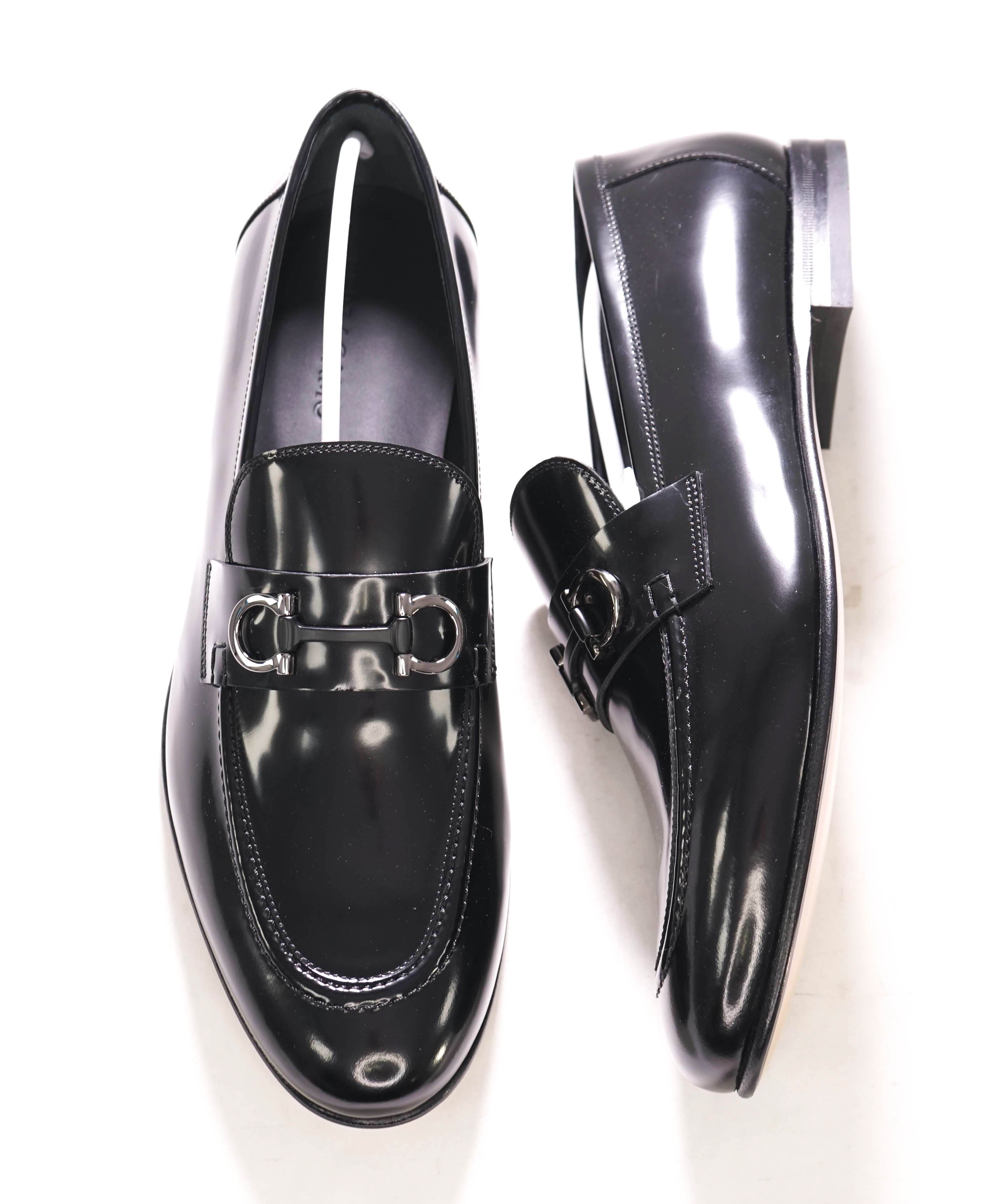 $850 SALVATORE FERRAGAMO - “GIN 4" Gancini Bit Loafer Black Leather - 11 EE US