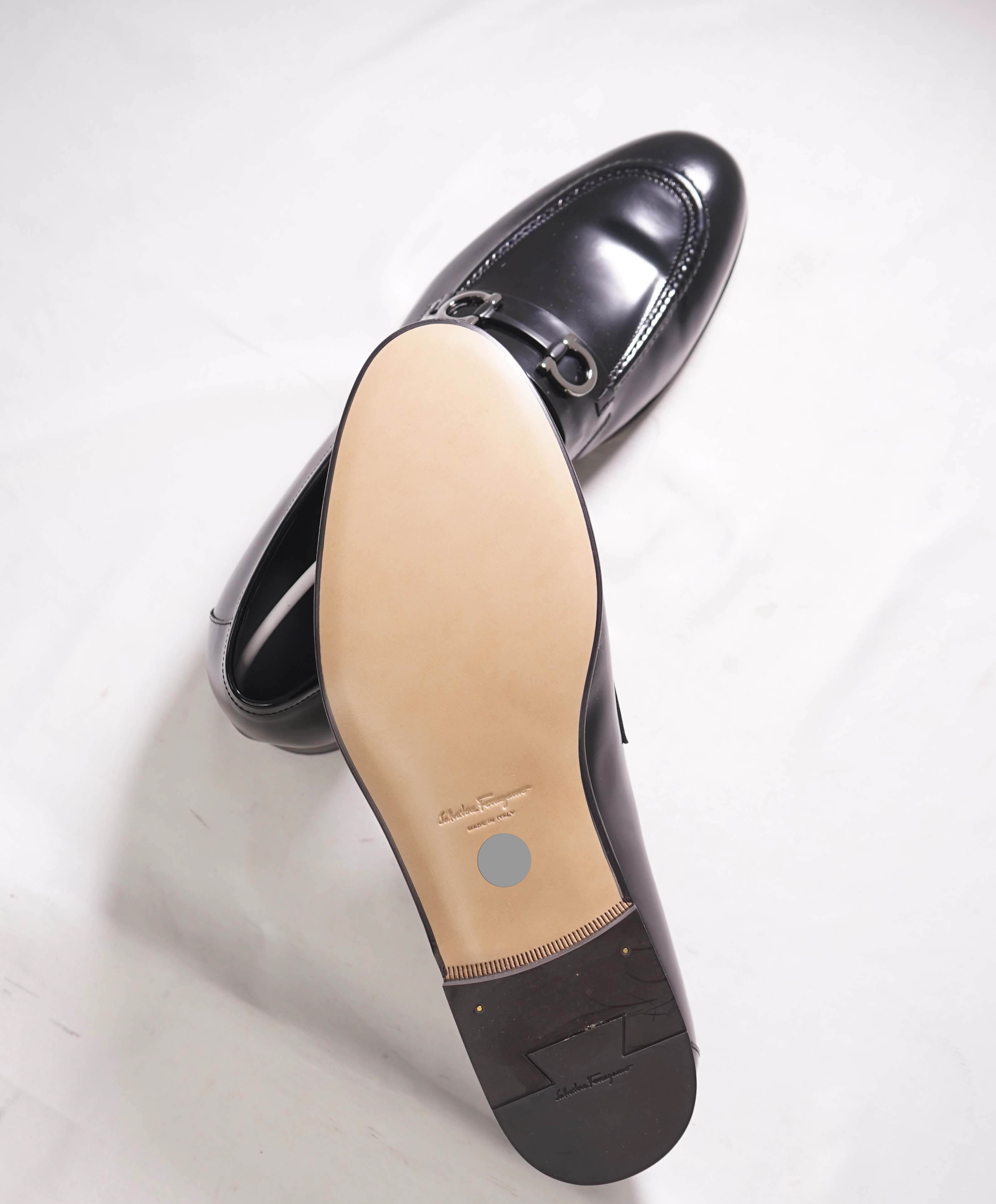 $850 SALVATORE FERRAGAMO - “GIN 4" Gancini Bit Loafer Black Leather - 11 EE US