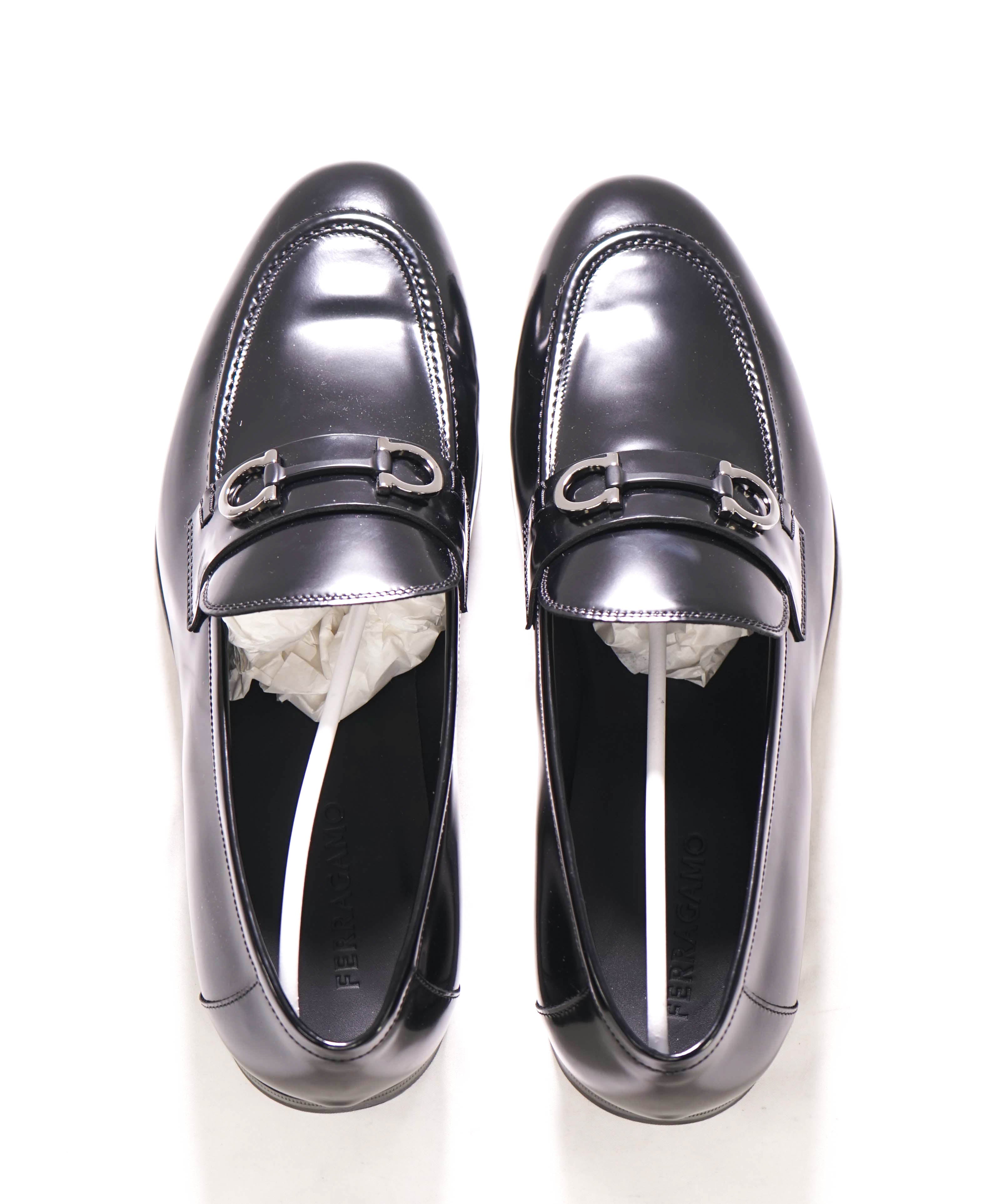 $850 SALVATORE FERRAGAMO - “GIN 4" Gancini Bit Loafer Black Leather - 11 EE US