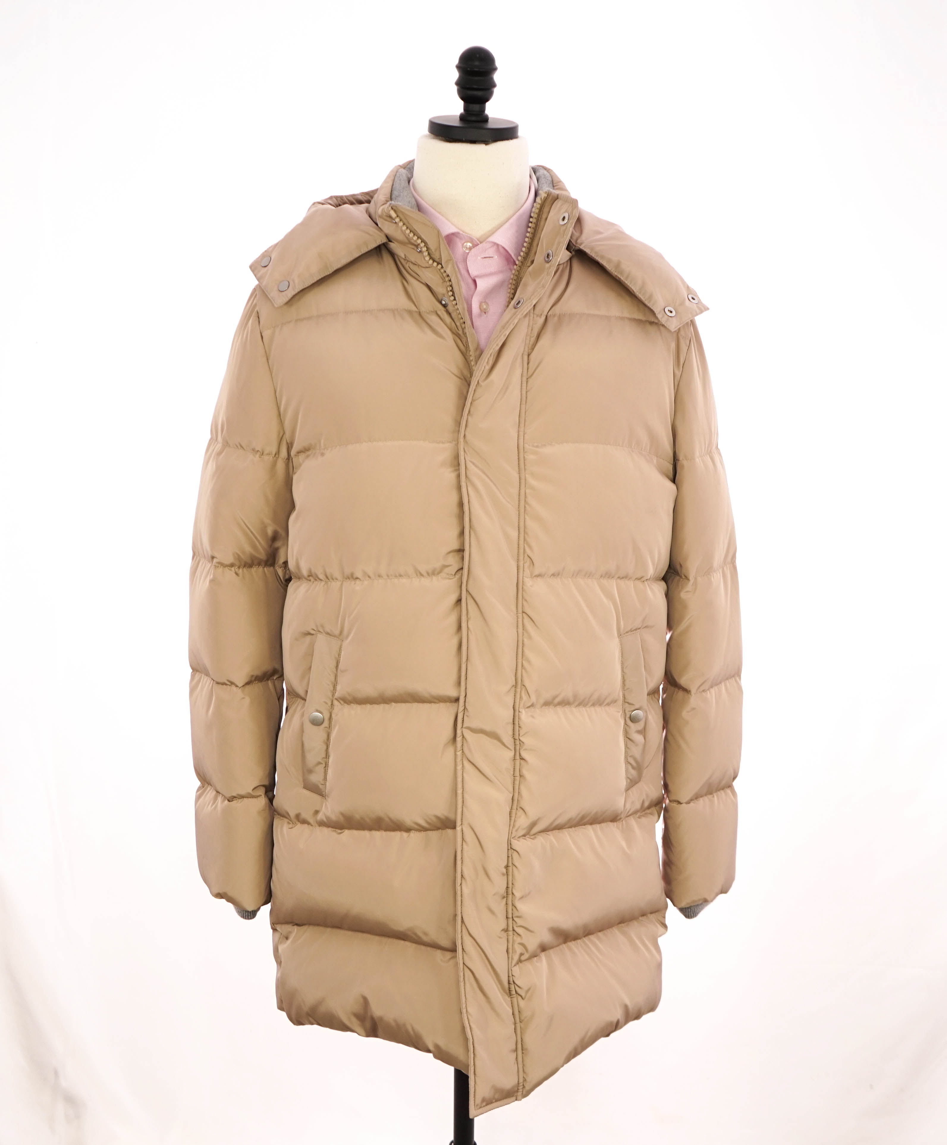 $2,545 ELEVENTY - Long NEUTRAL Padded Quilted Down Parka Coat - 40 (M)