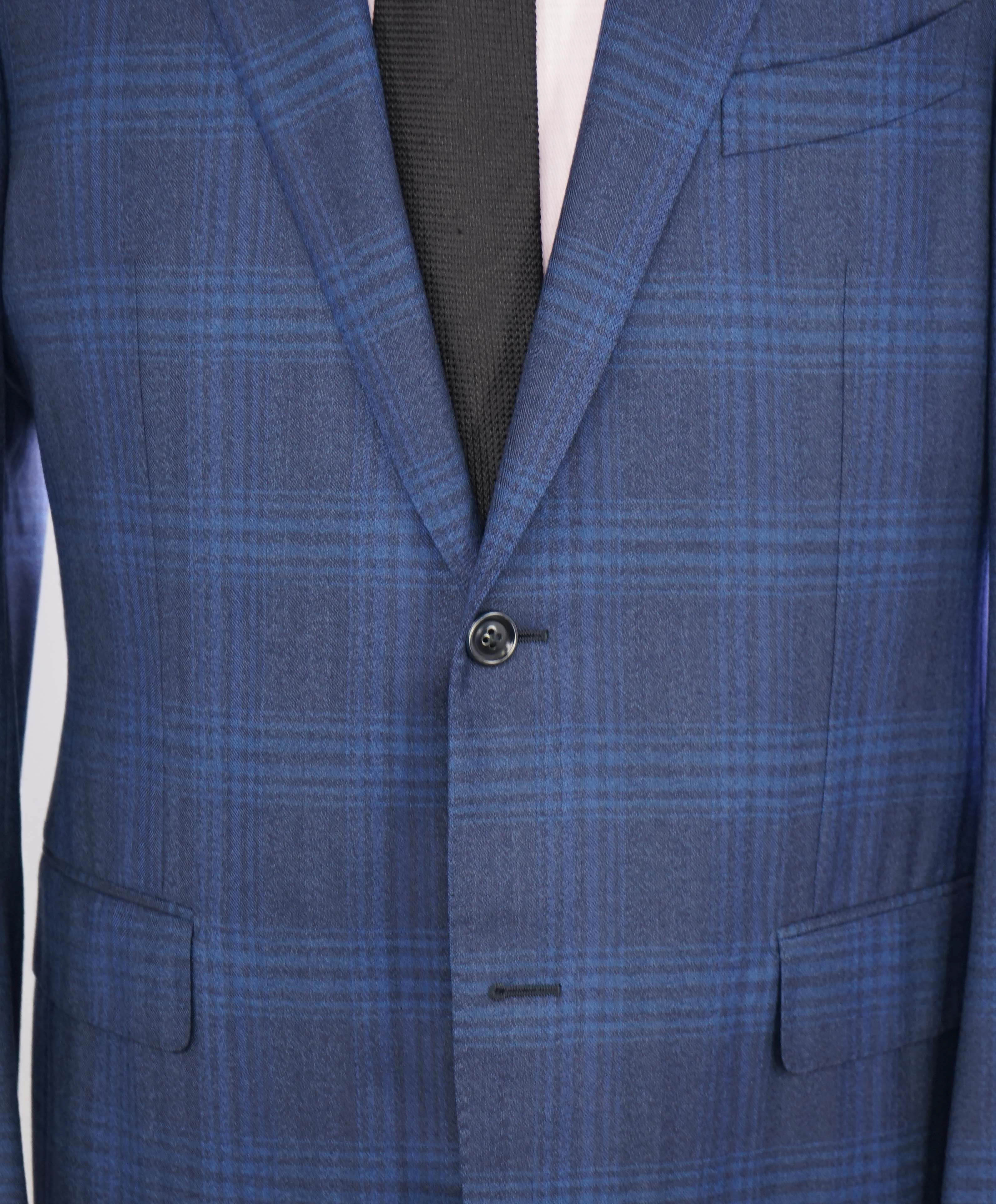 $3,250 ERMENEGILDO ZEGNA - Blue Plaid Check "MILA" Italy Wool Blazer - 42L
