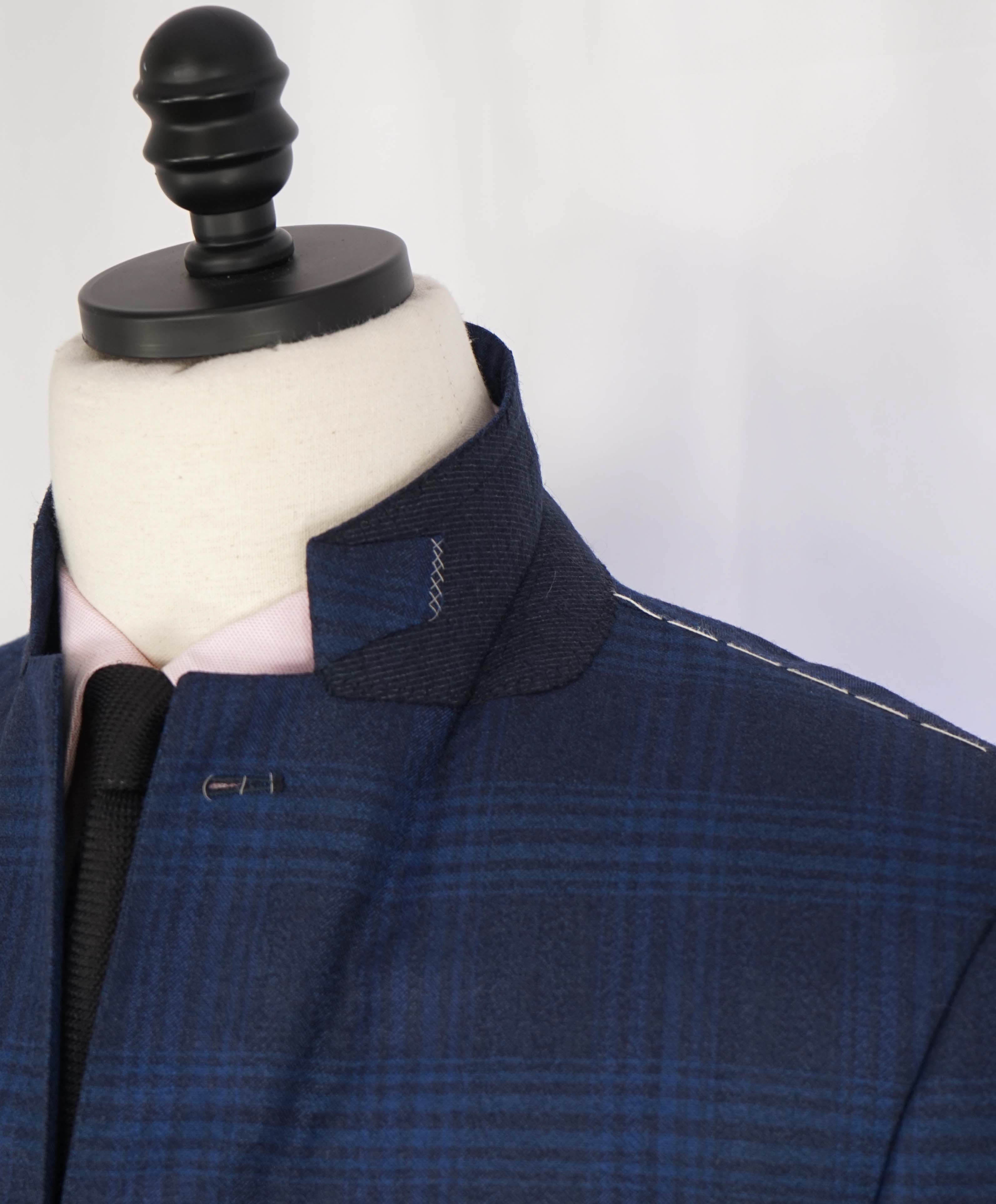 $3,250 ERMENEGILDO ZEGNA - Blue Plaid Check "MILA" Italy Wool Blazer - 42L