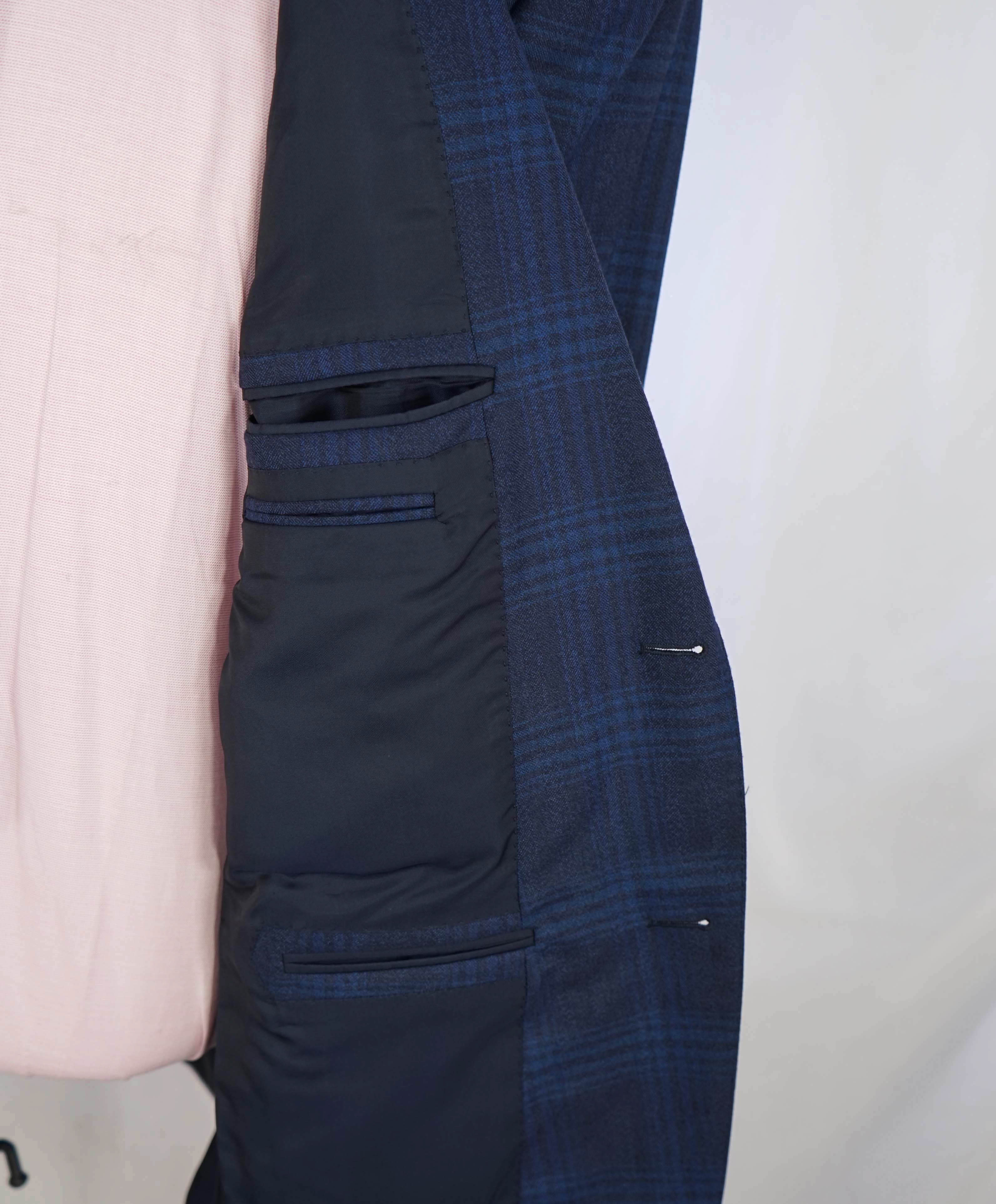 $3,250 ERMENEGILDO ZEGNA - Blue Plaid Check "MILA" Italy Wool Blazer - 42L