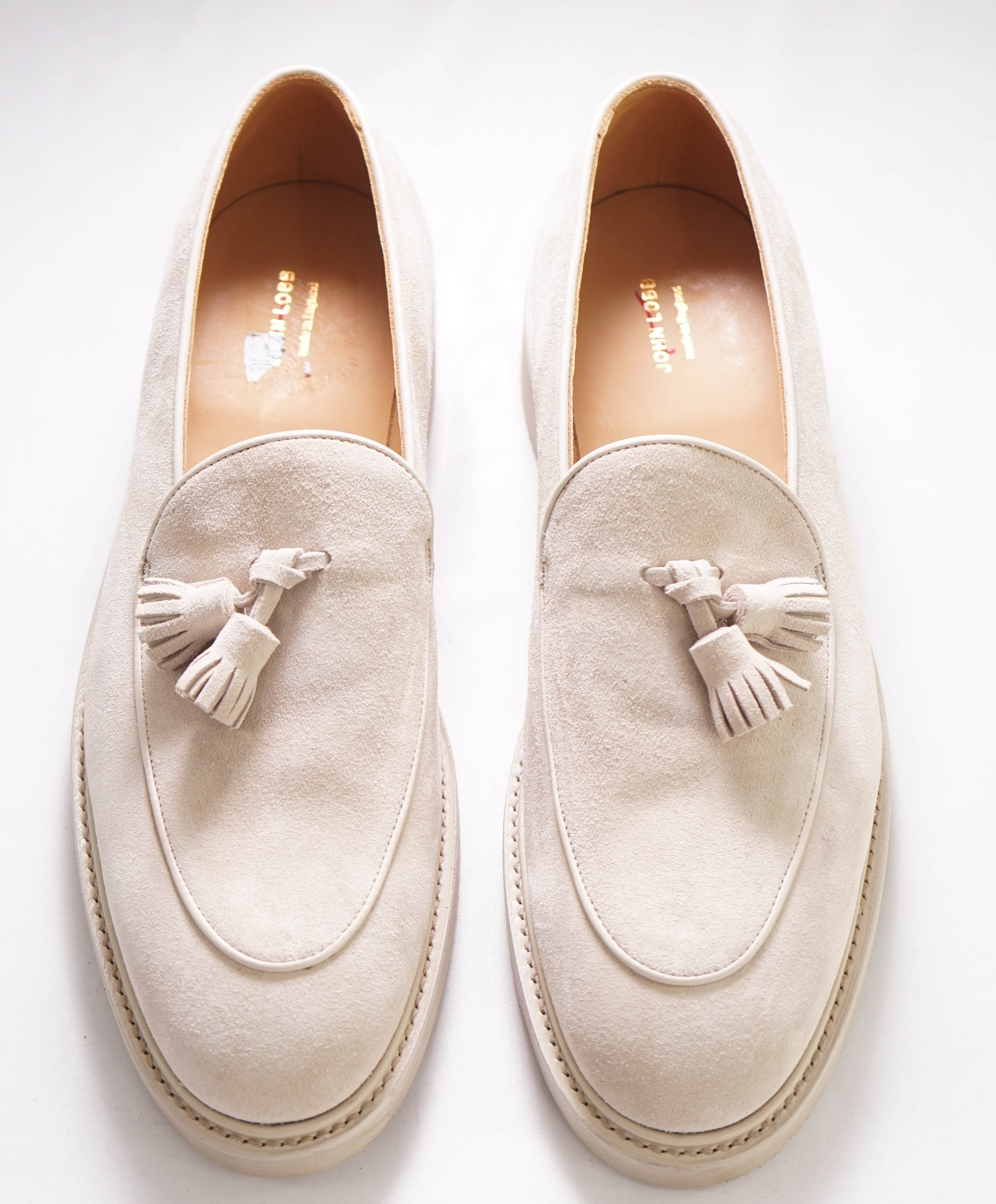 $1,730 JOHN LOBB - "EDMOND" Sand Suede Tassel Loafers - 11 US (10 EU)