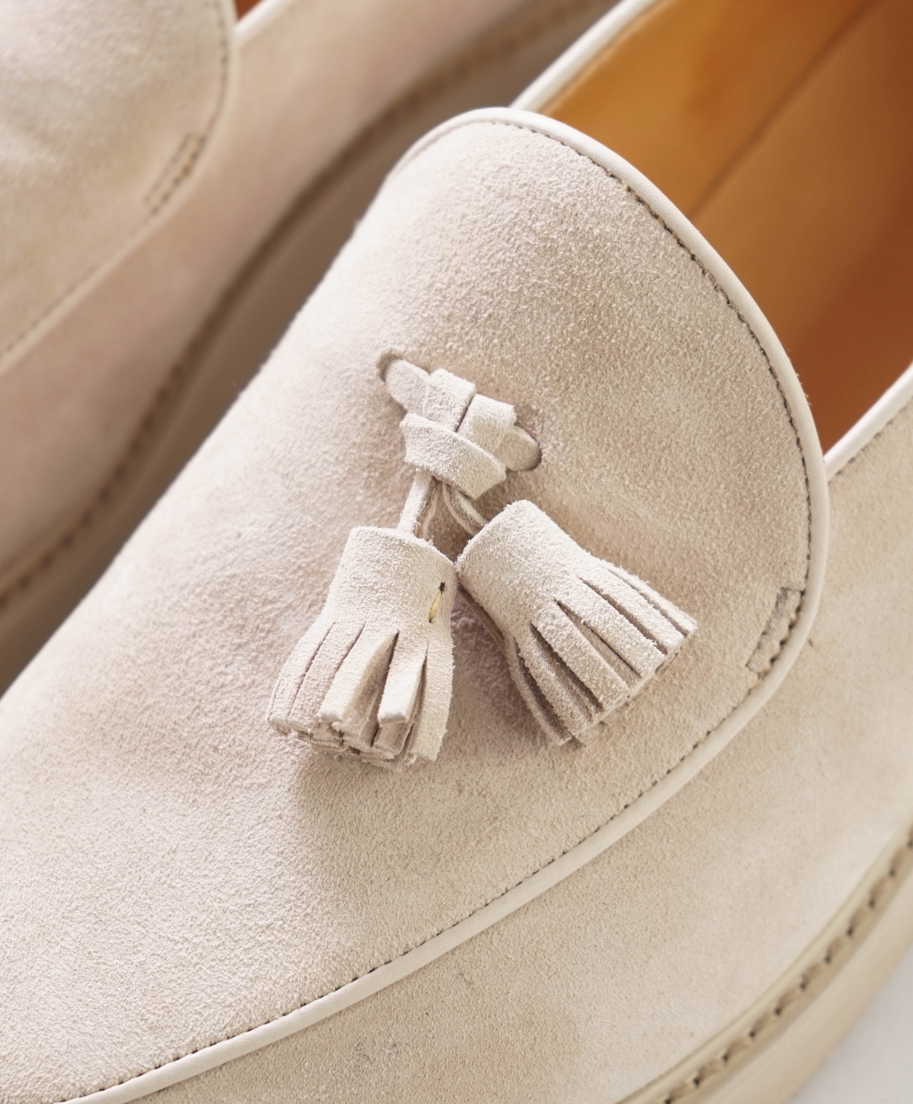 $1,730 JOHN LOBB - "EDMOND" Sand Suede Tassel Loafers - 11 US (10 EU)