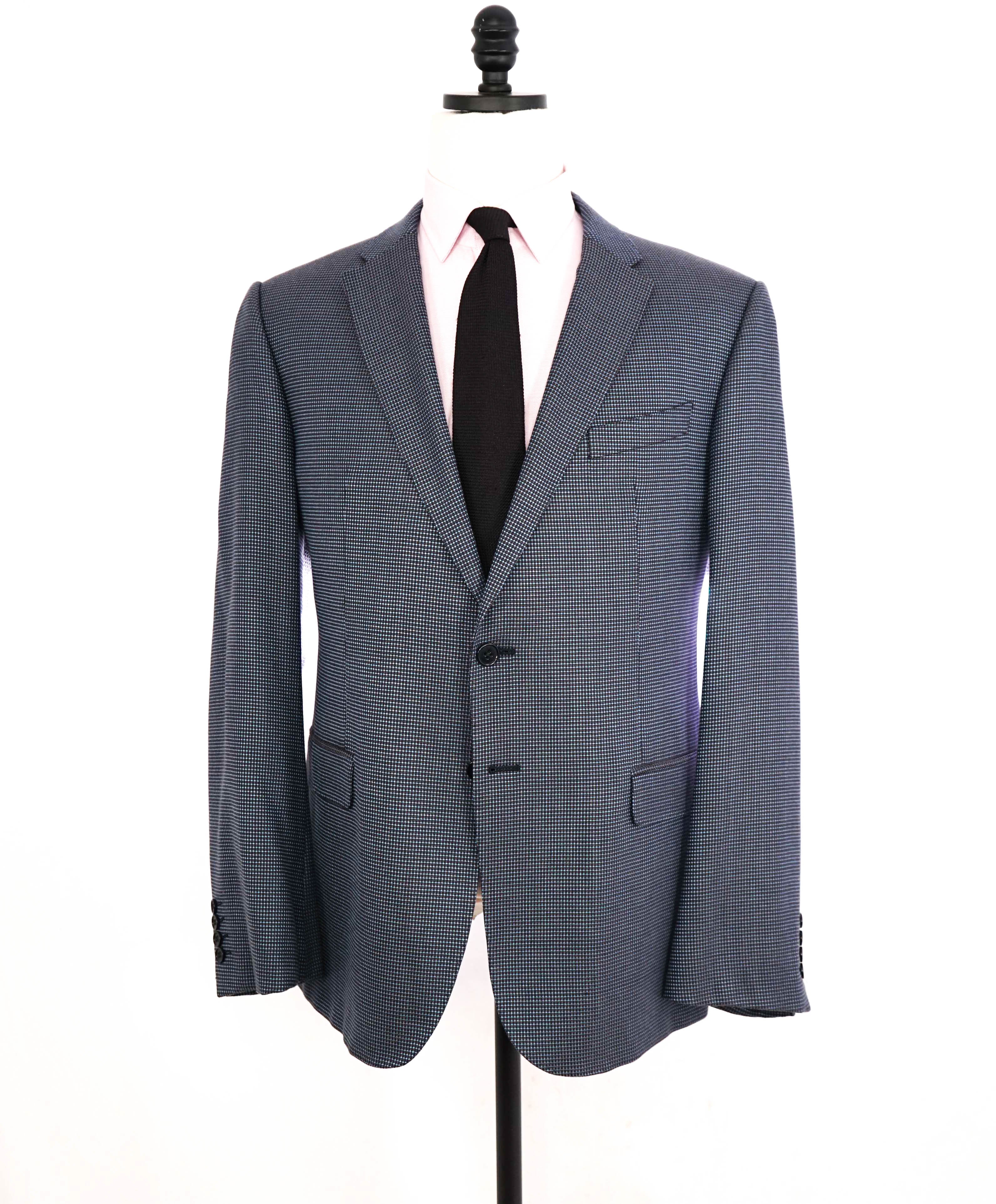 $1,495 ARMANI COLLEZIONI - "M Line" Blue Micro Check Jacket Blazer - 46R