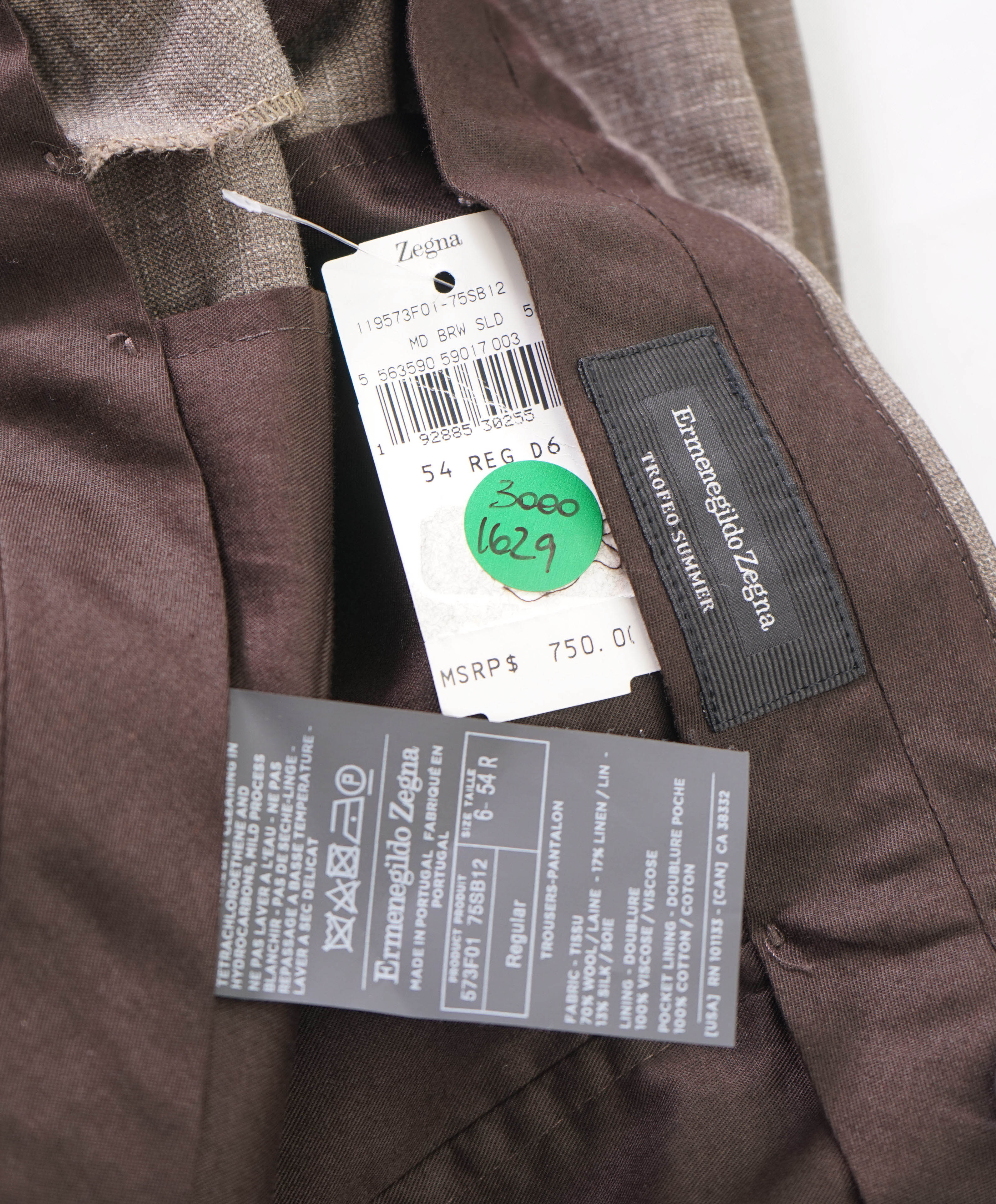 $750 ERMENEGILDO ZEGNA - "TROFEO SUMMER" Silk/Wool/Linen Dress Pants- 37W (54EU)