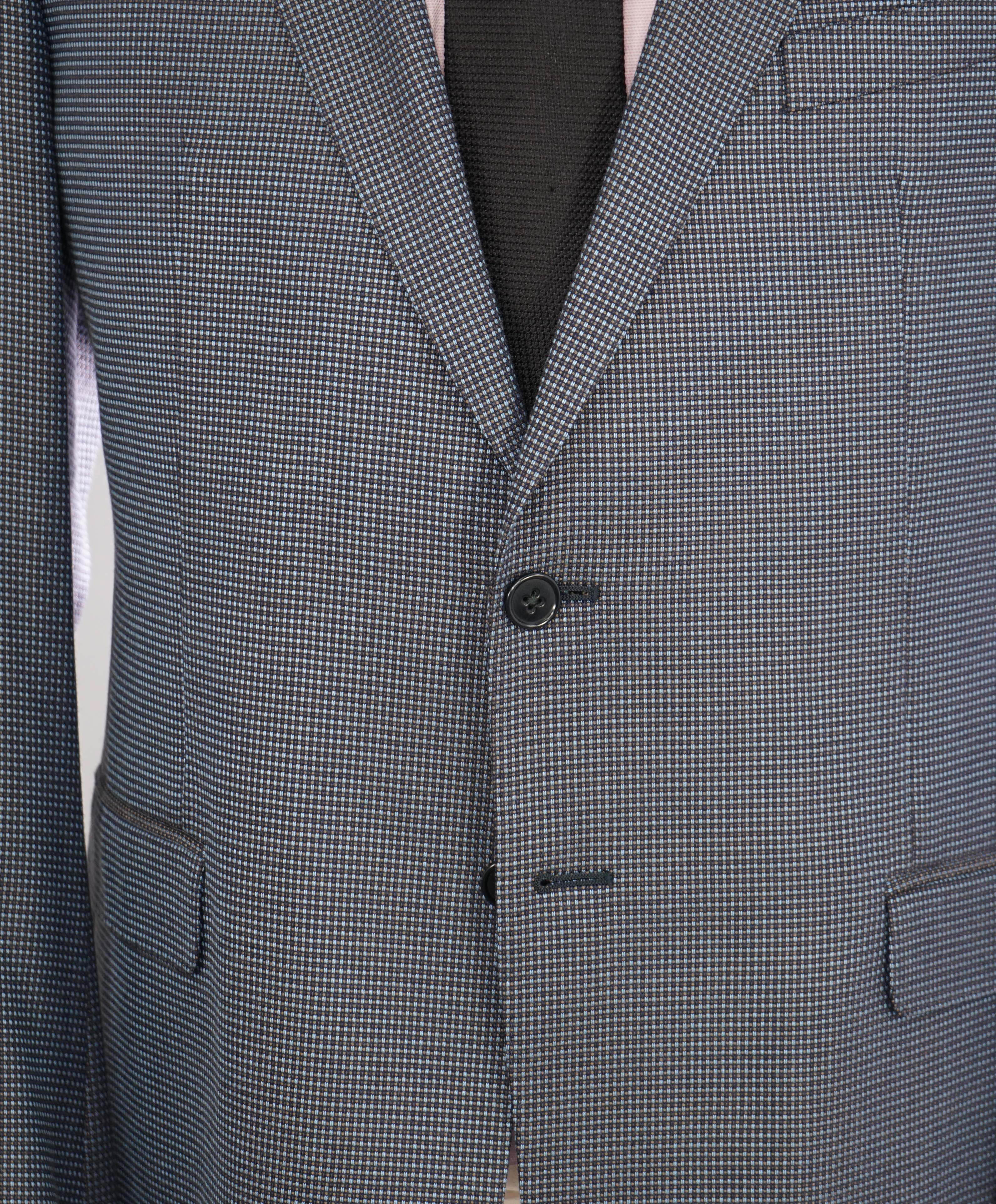 $1,495 ARMANI COLLEZIONI - "M Line" Blue Micro Check Jacket Blazer - 46R