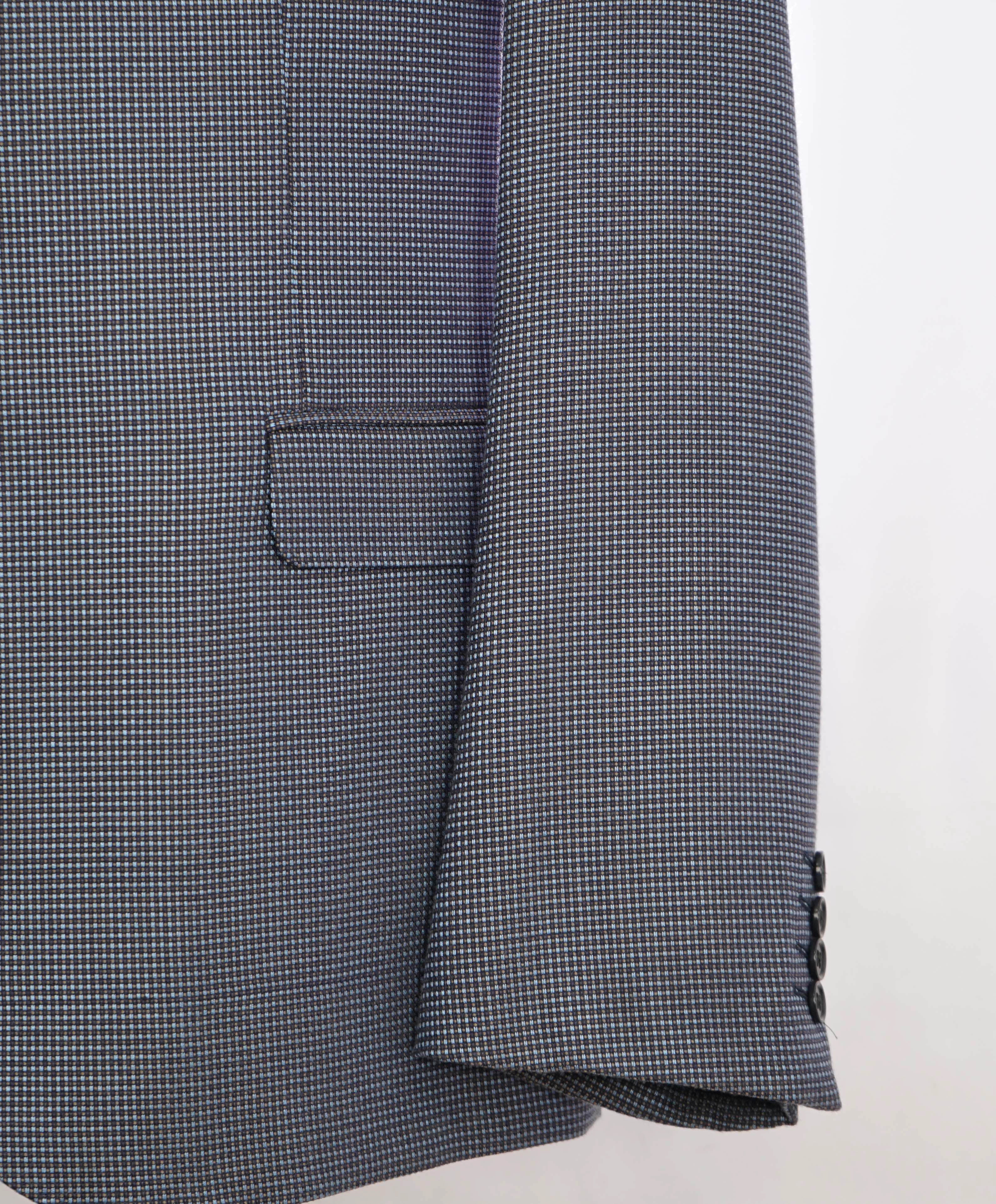 $1,495 ARMANI COLLEZIONI - "M Line" Blue Micro Check Jacket Blazer - 46R