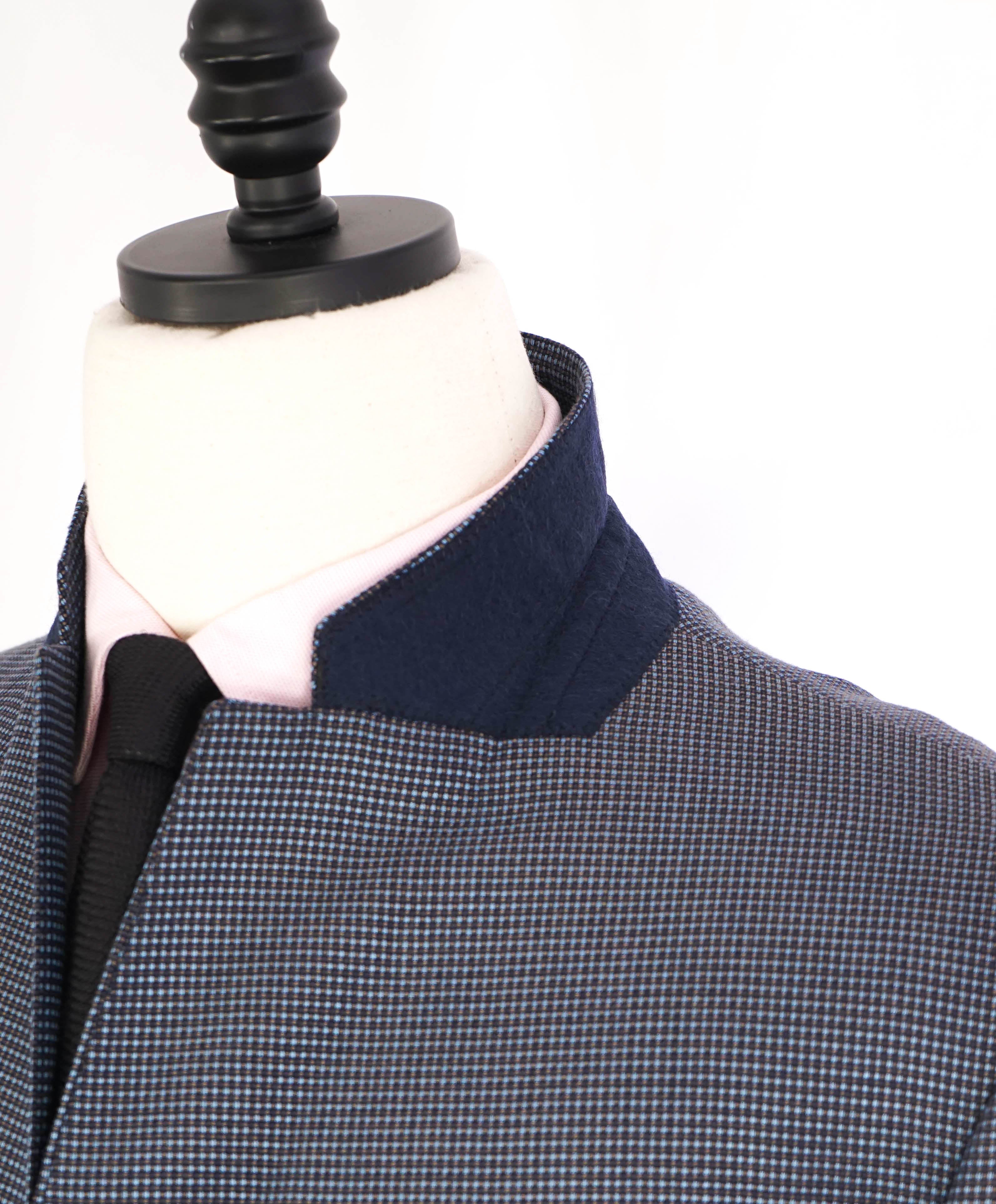 $1,495 ARMANI COLLEZIONI - "M Line" Blue Micro Check Jacket Blazer - 46R