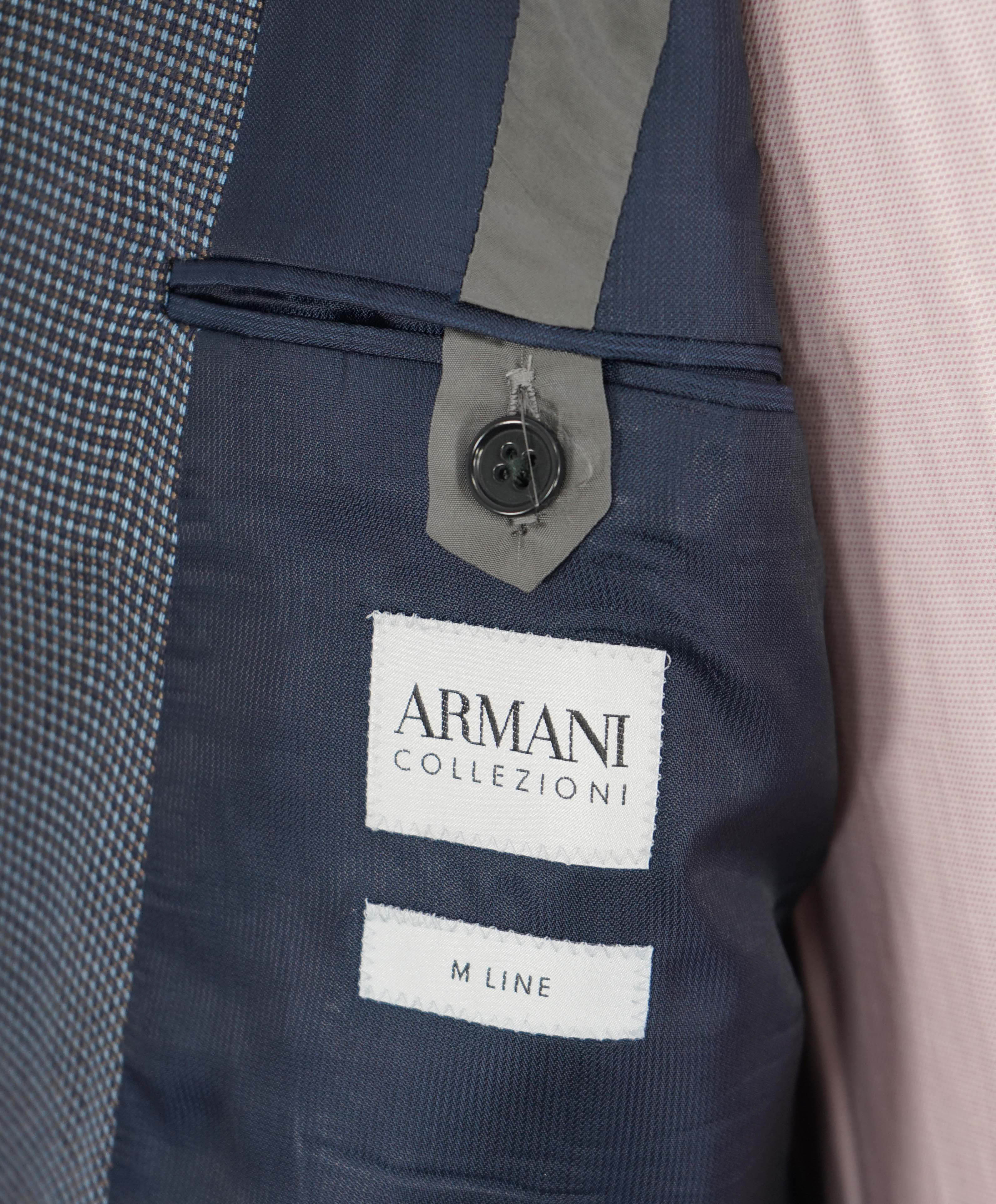 $1,495 ARMANI COLLEZIONI - "M Line" Blue Micro Check Jacket Blazer - 46R