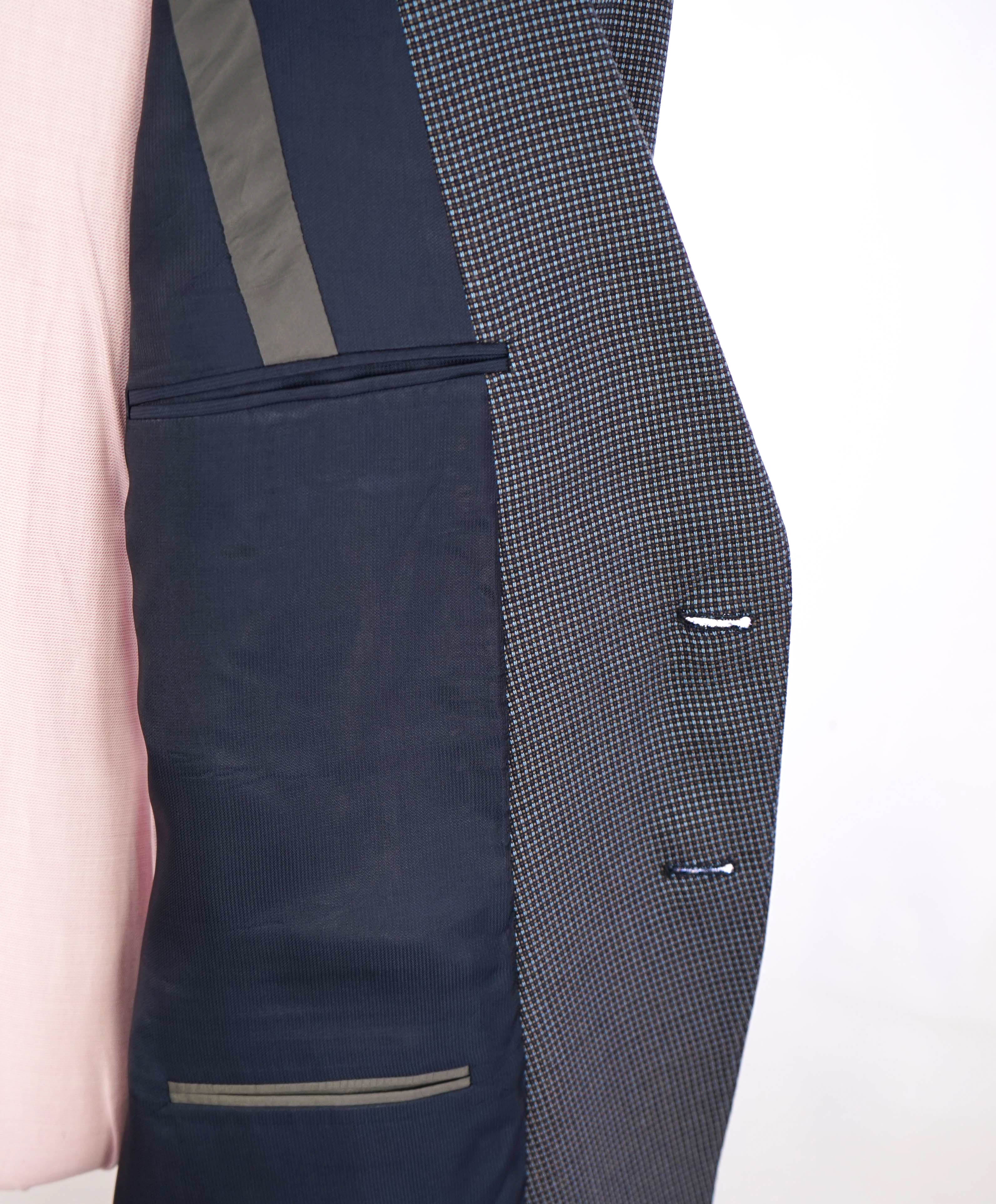 $1,495 ARMANI COLLEZIONI - "M Line" Blue Micro Check Jacket Blazer - 46R