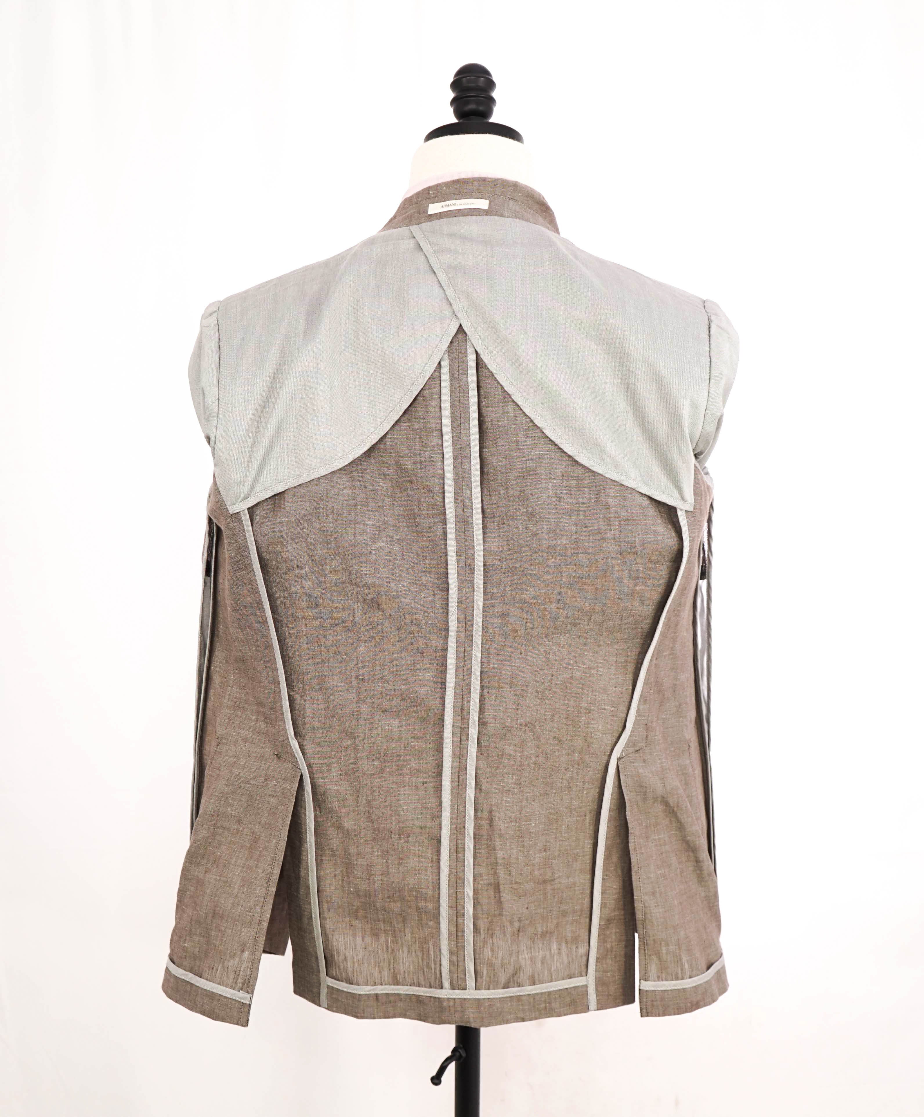 ARMANI COLLEZIONI - Neutral Brown DOUBLE BREASTED Semi-Lined Linen Blazer - 38R