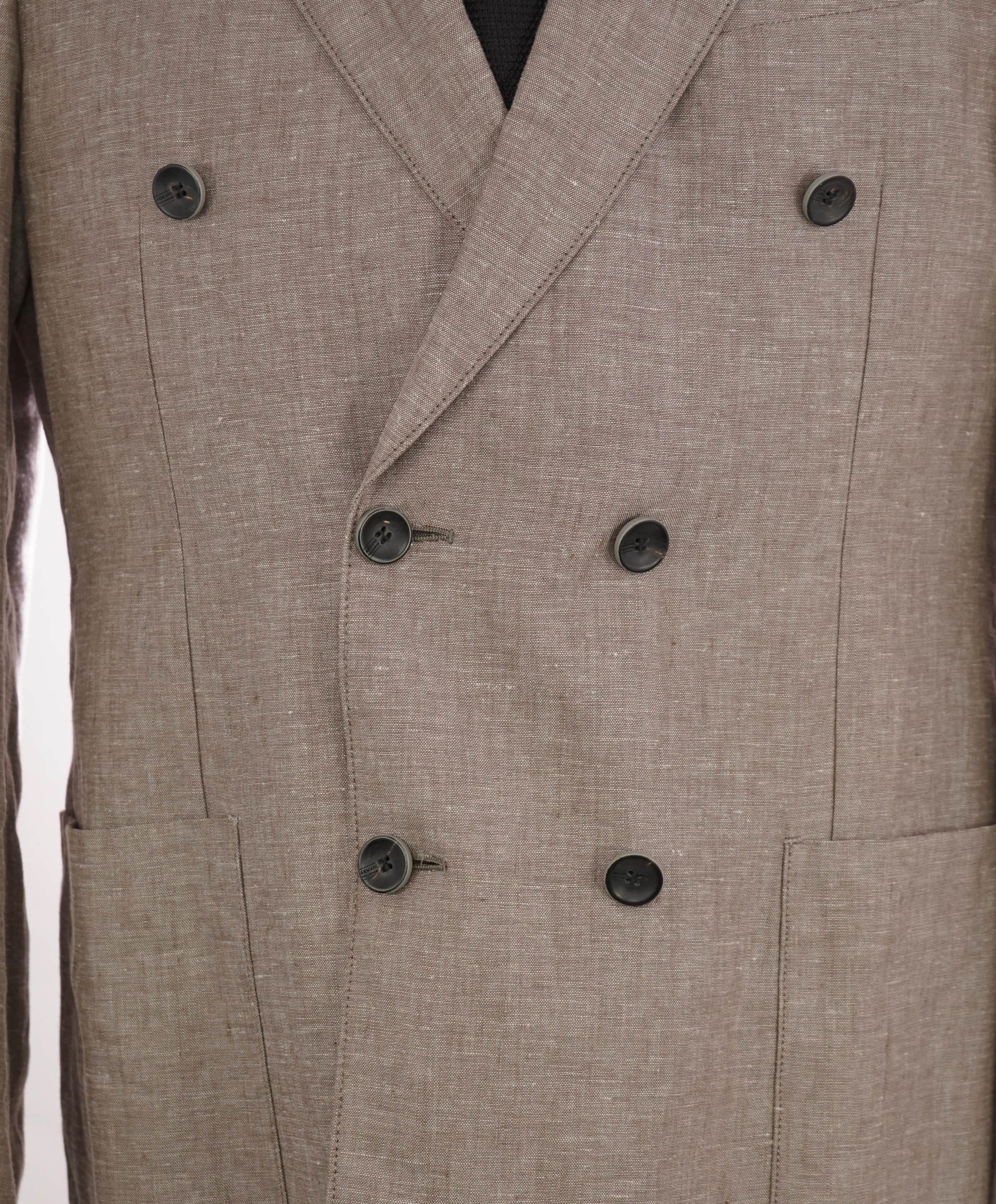 ARMANI COLLEZIONI - Neutral Brown DOUBLE BREASTED Semi-Lined Linen Blazer - 38R