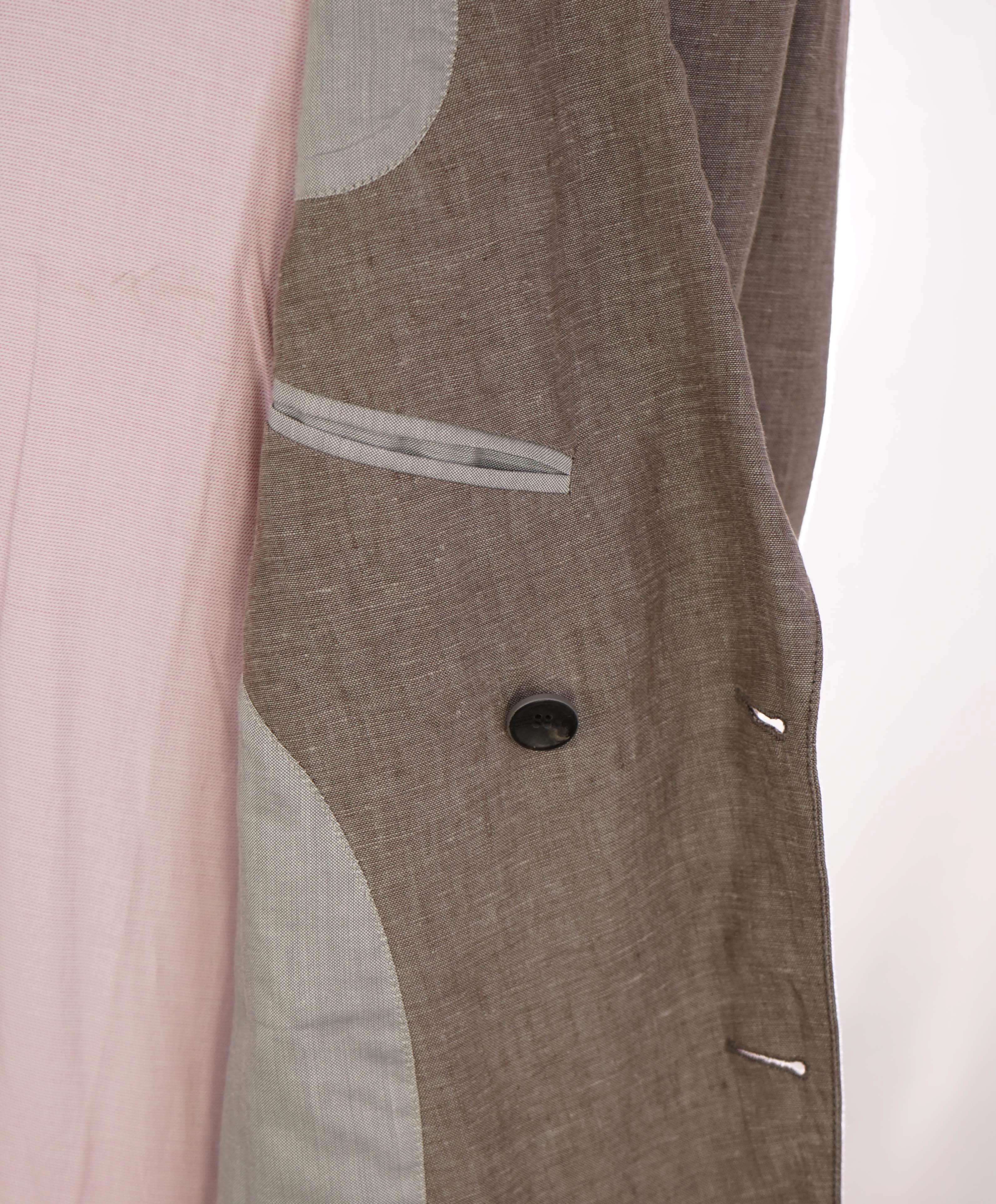 ARMANI COLLEZIONI - Neutral Brown DOUBLE BREASTED Semi-Lined Linen Blazer - 38R