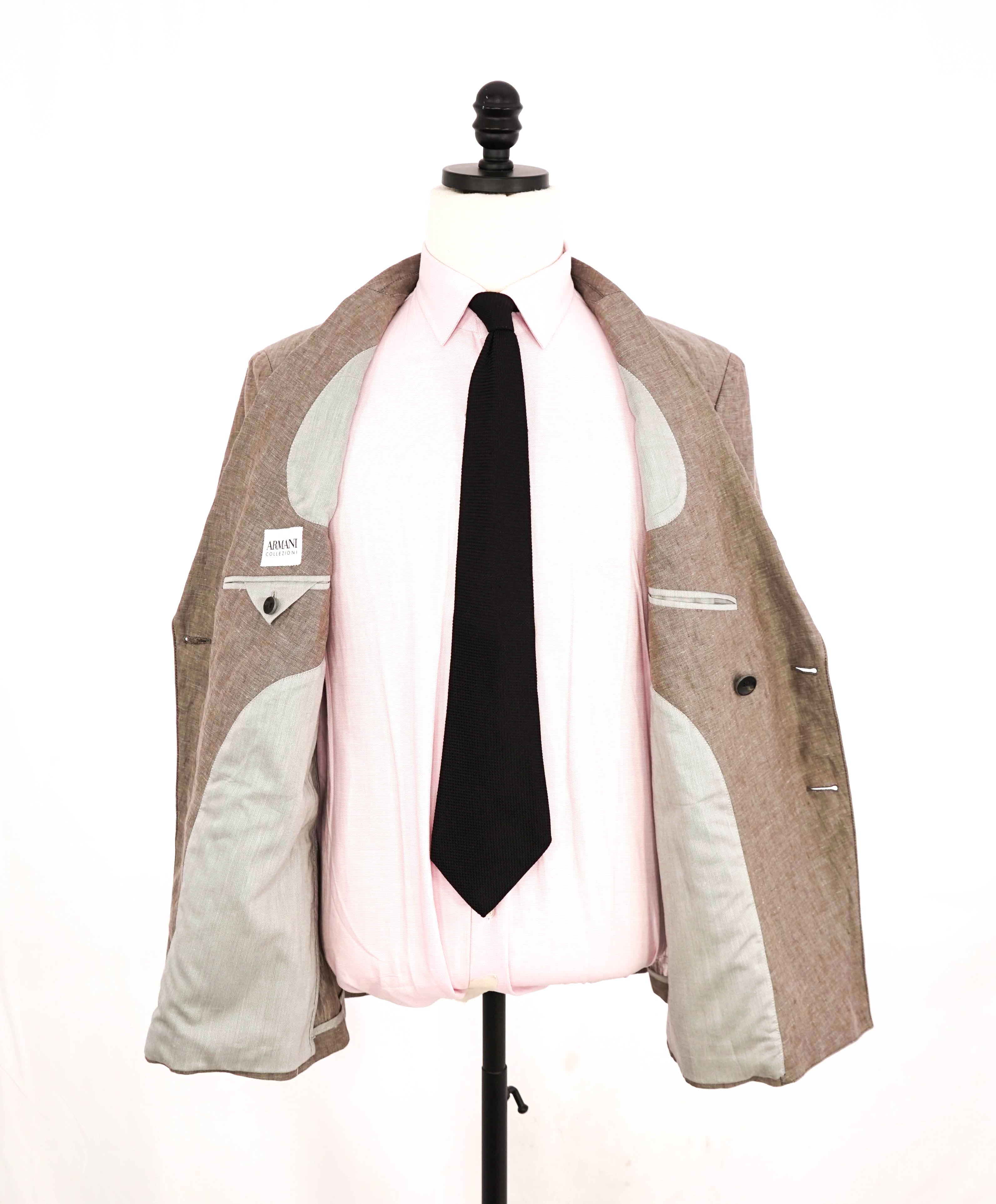 ARMANI COLLEZIONI - Neutral Brown DOUBLE BREASTED Semi-Lined Linen Blazer - 38R