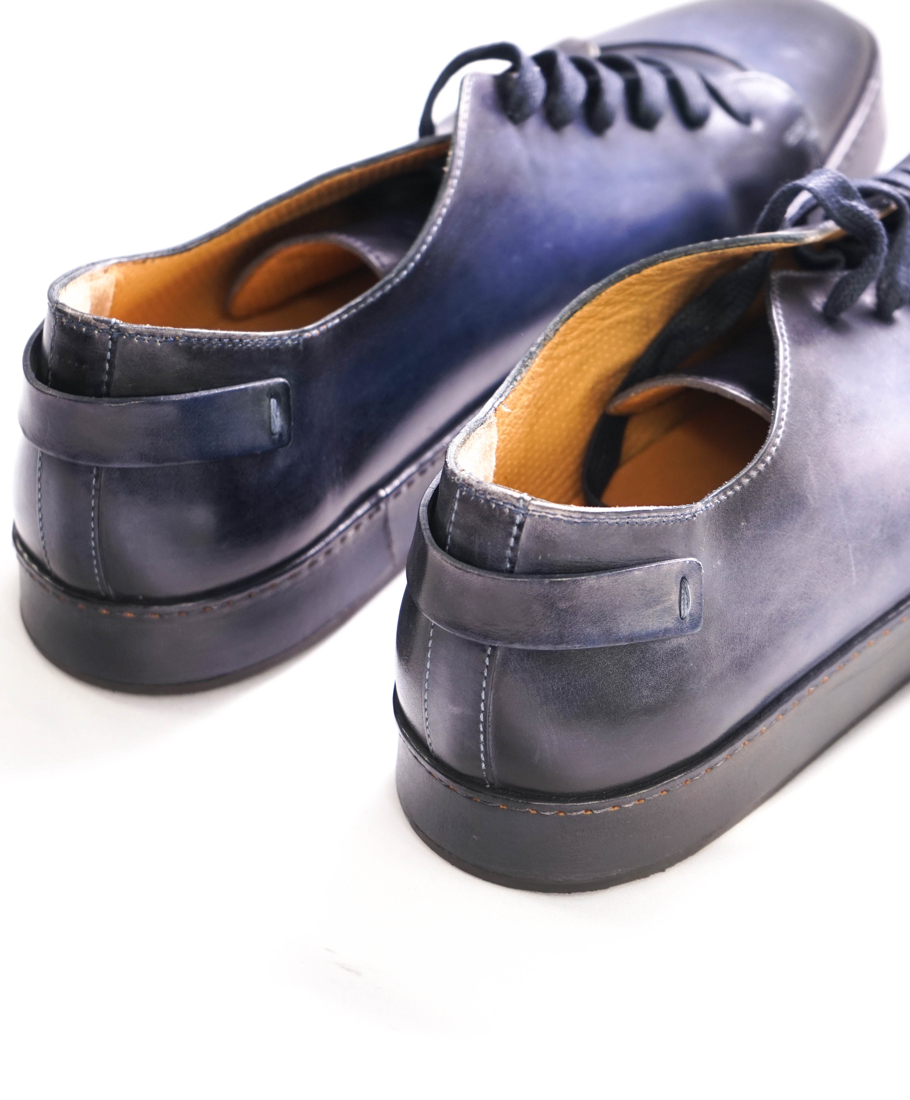 $1,295 SANTONI - Navy/Blue Hand Patina Full Leather Sneaker - 12 (11 IT)