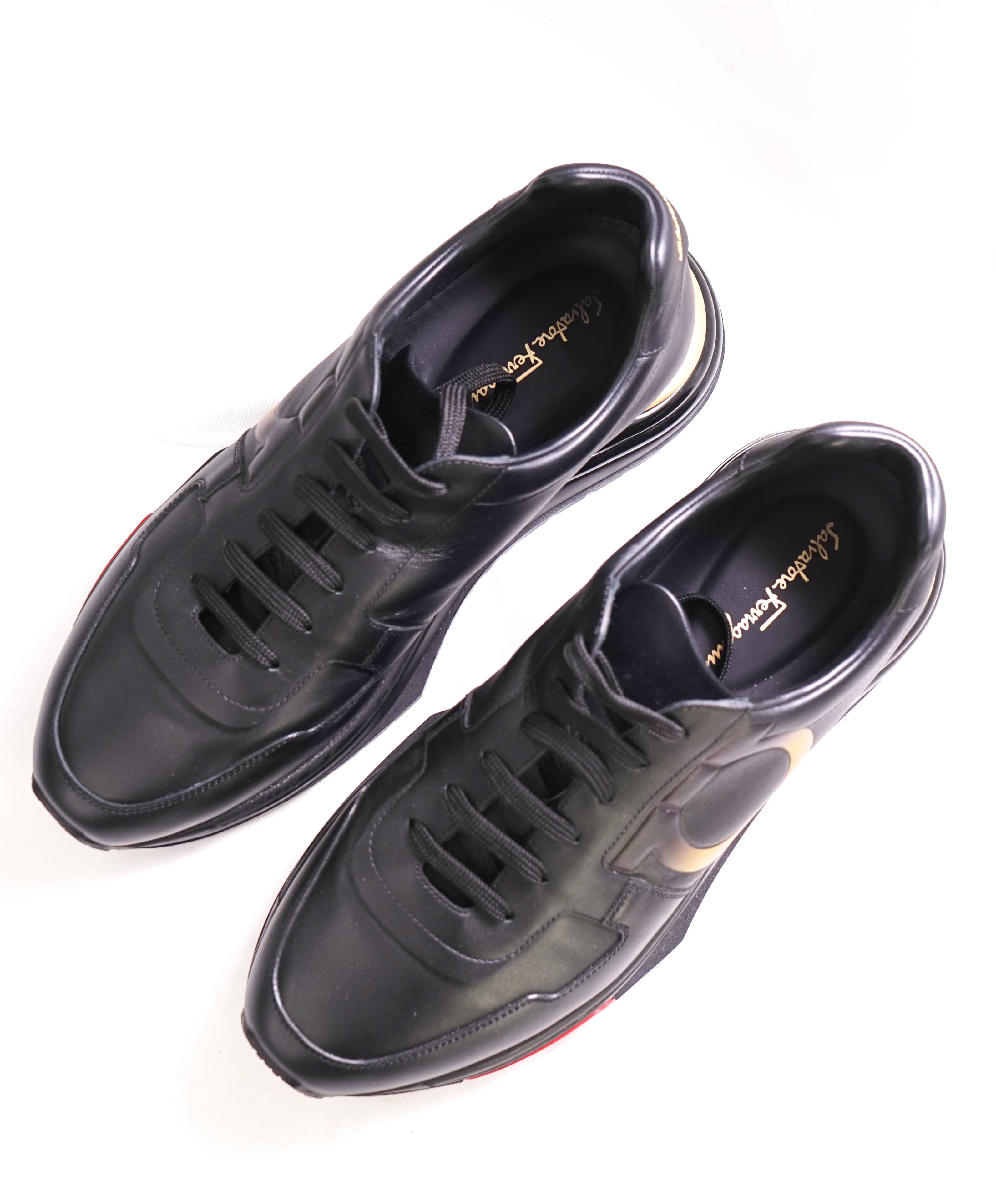 $995 SALVATORE FERRAGAMO - *GANCINI* Black/Gold Sneaker - 9 MUS