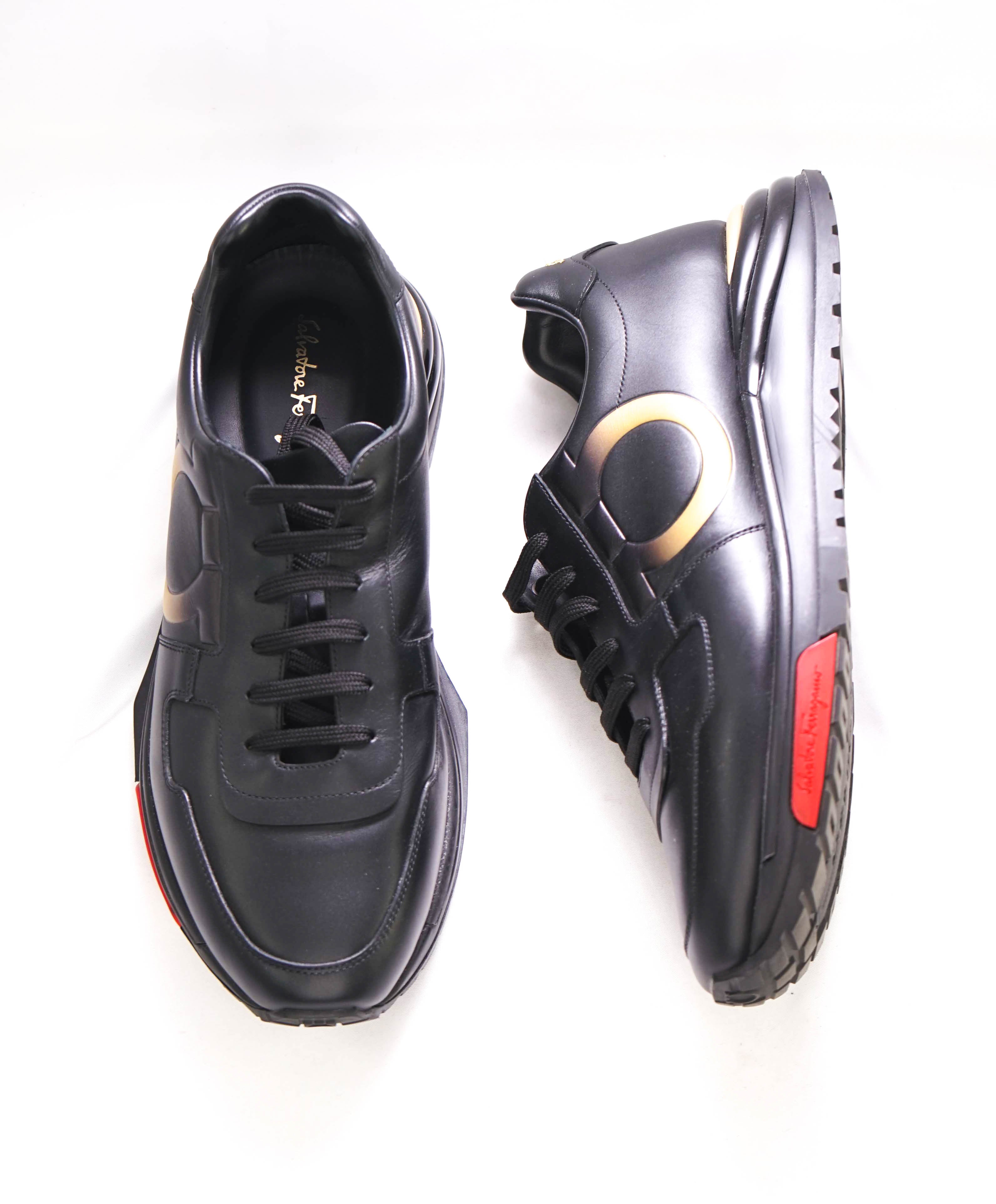 $995 SALVATORE FERRAGAMO - *GANCINI* Black/Gold Sneaker - 9 MUS