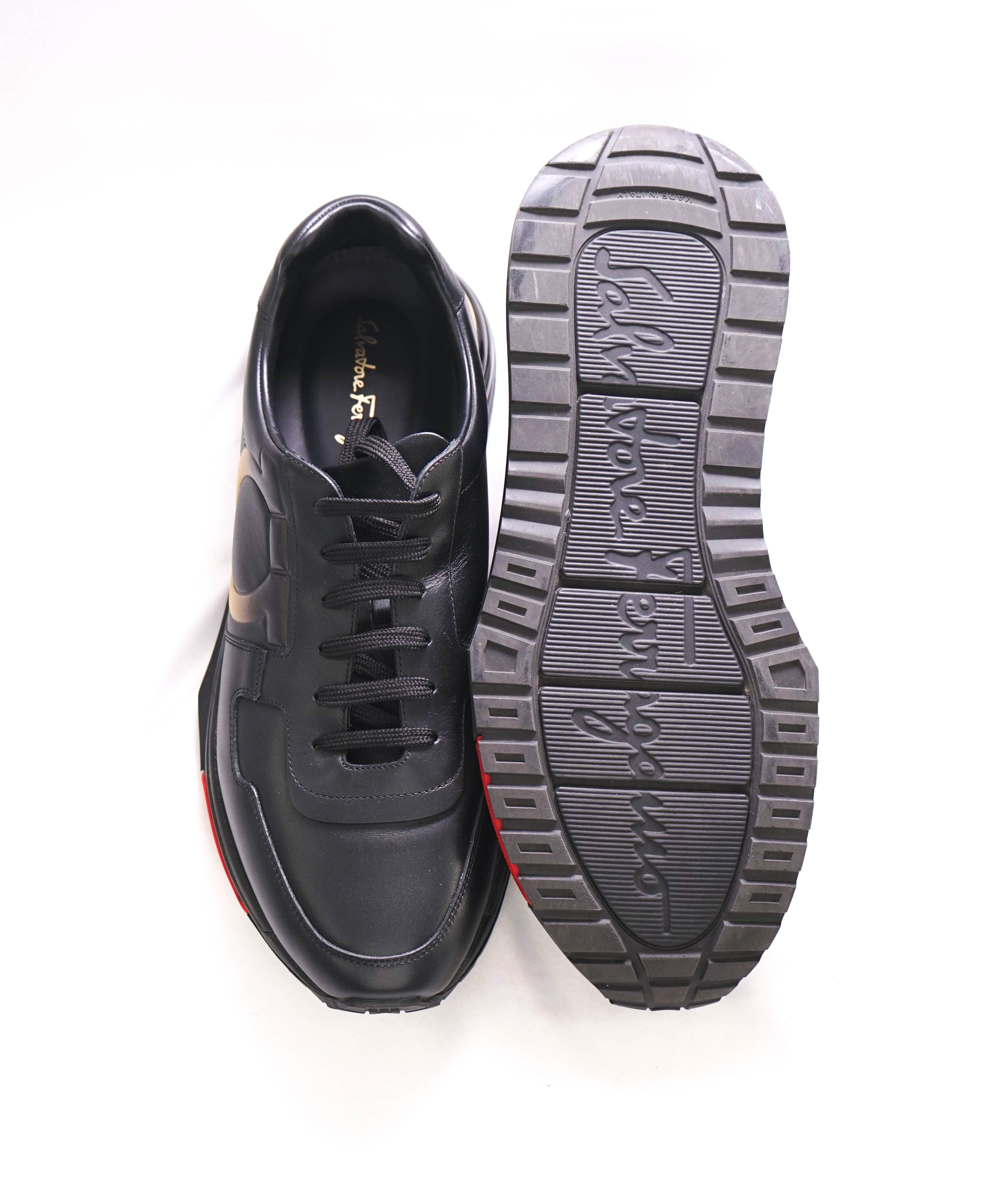 $995 SALVATORE FERRAGAMO - *GANCINI* Black/Gold Sneaker - 9 MUS