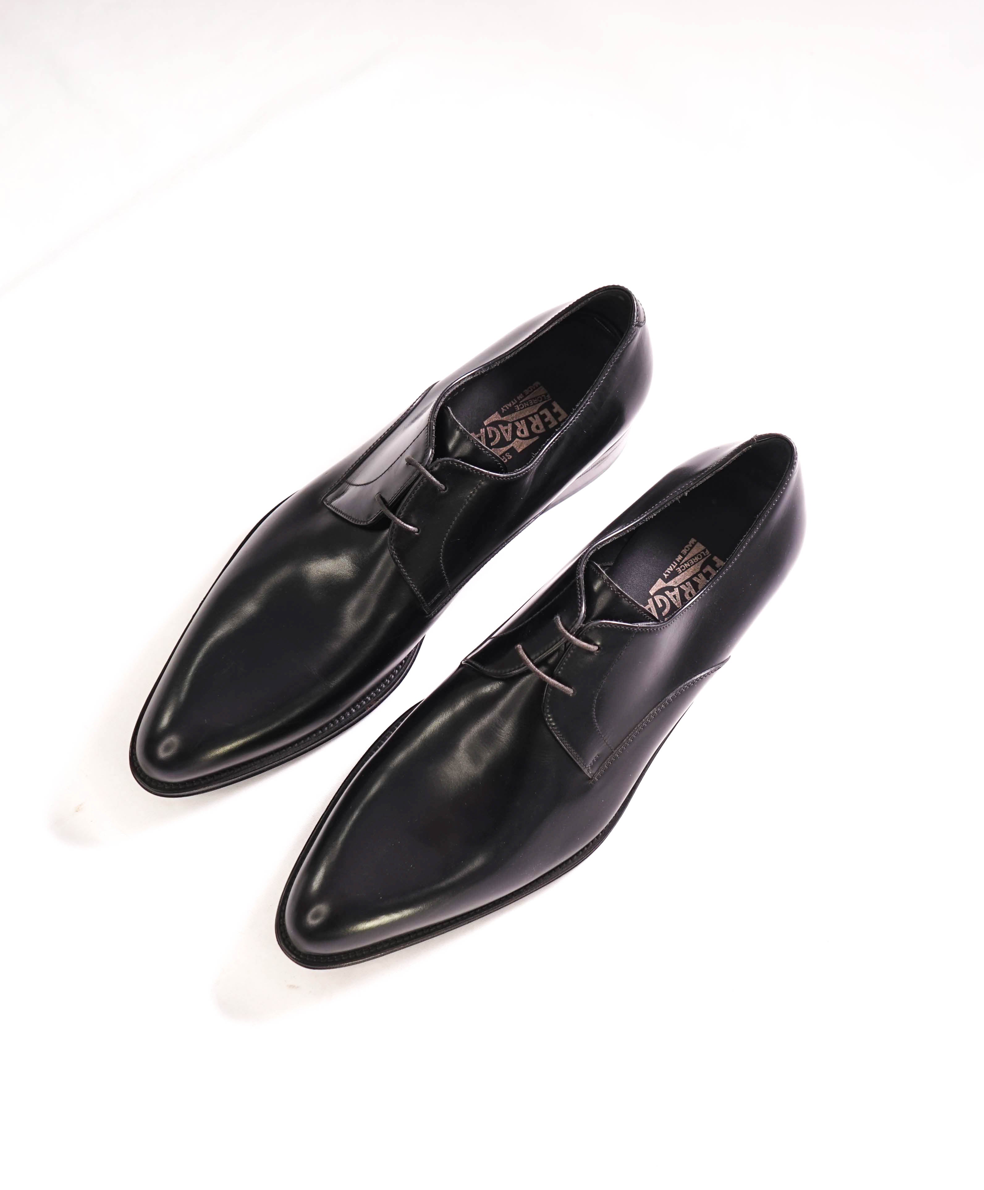 $850 SALVATORE FERRAGAMO - Modern Round Toe Oxfords Black Leather - 8.5 E US