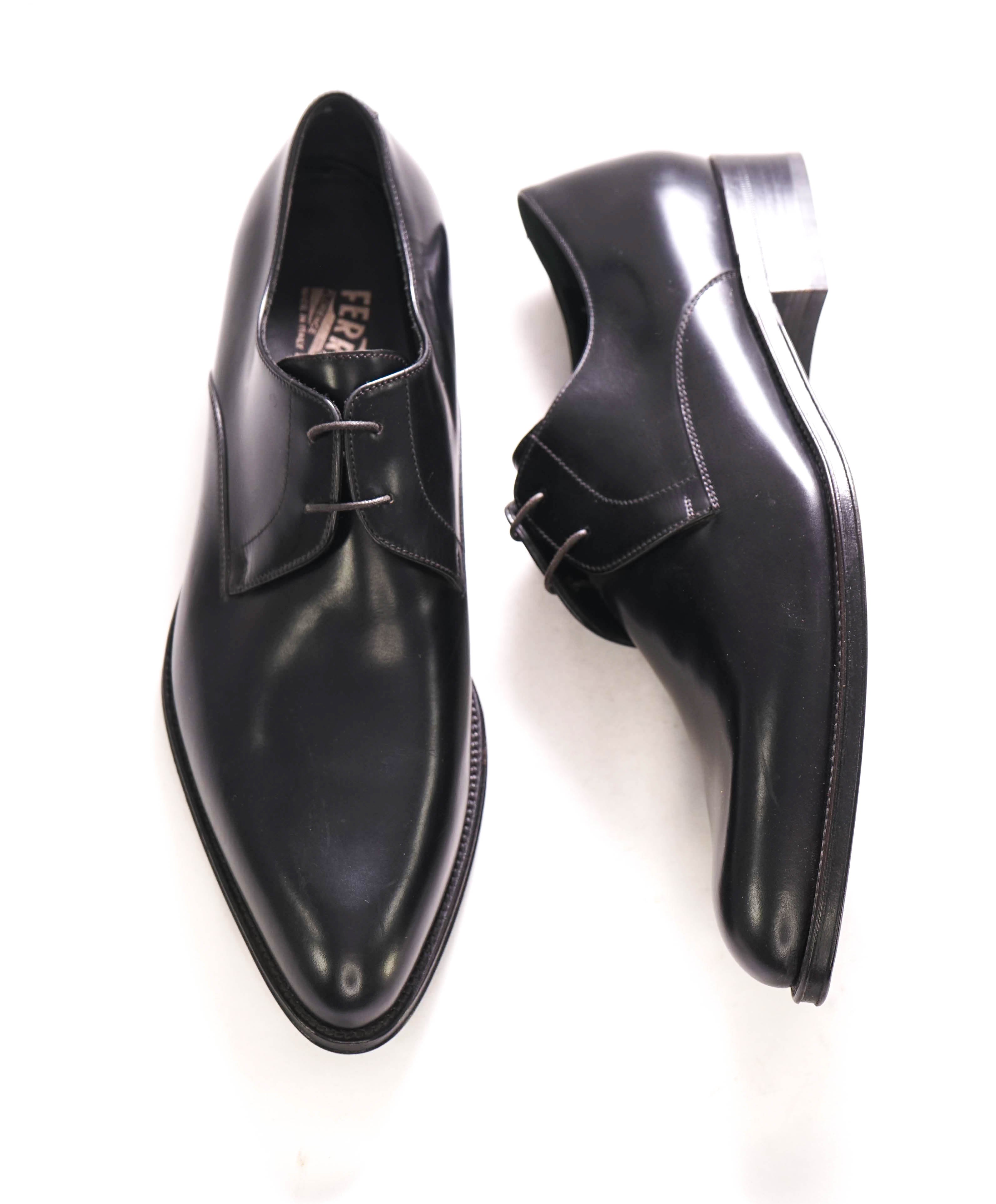 $850 SALVATORE FERRAGAMO - Modern Round Toe Oxfords Black Leather - 8.5 E US