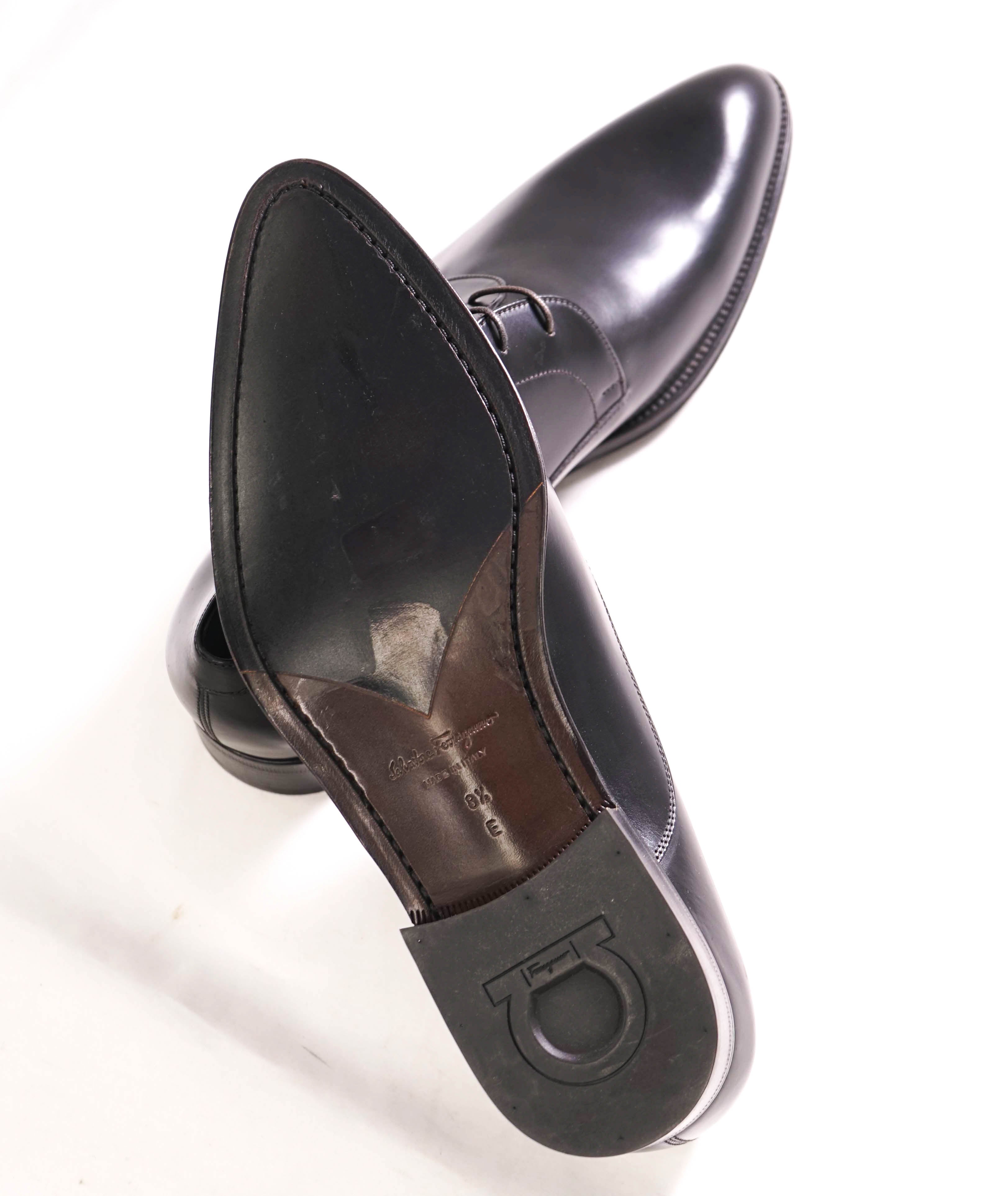 $850 SALVATORE FERRAGAMO - Modern Round Toe Oxfords Black Leather - 8.5 E US
