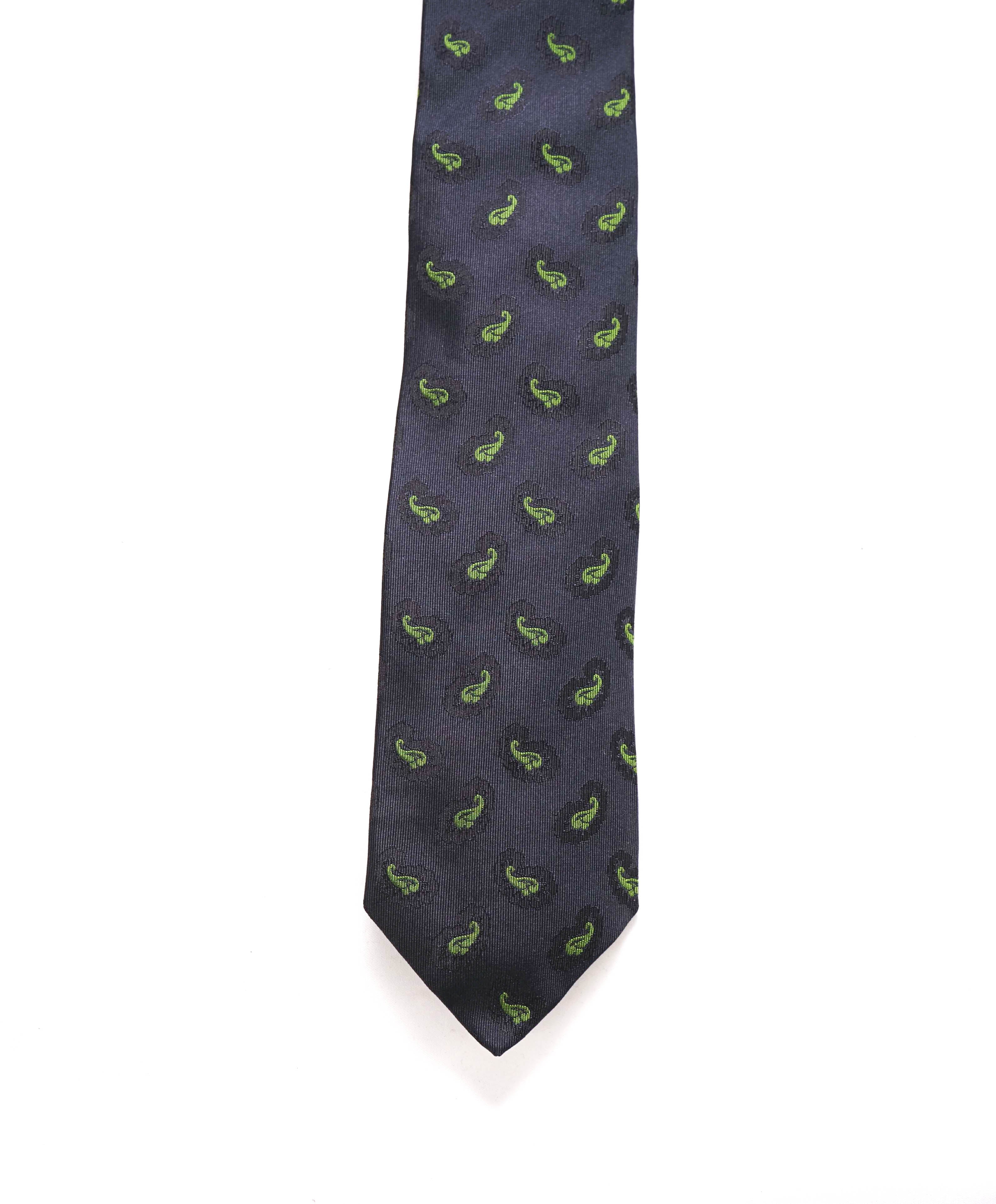 $240 DRAKE'S - Navy Green Paisley Silk Tie 3.25" - Tie