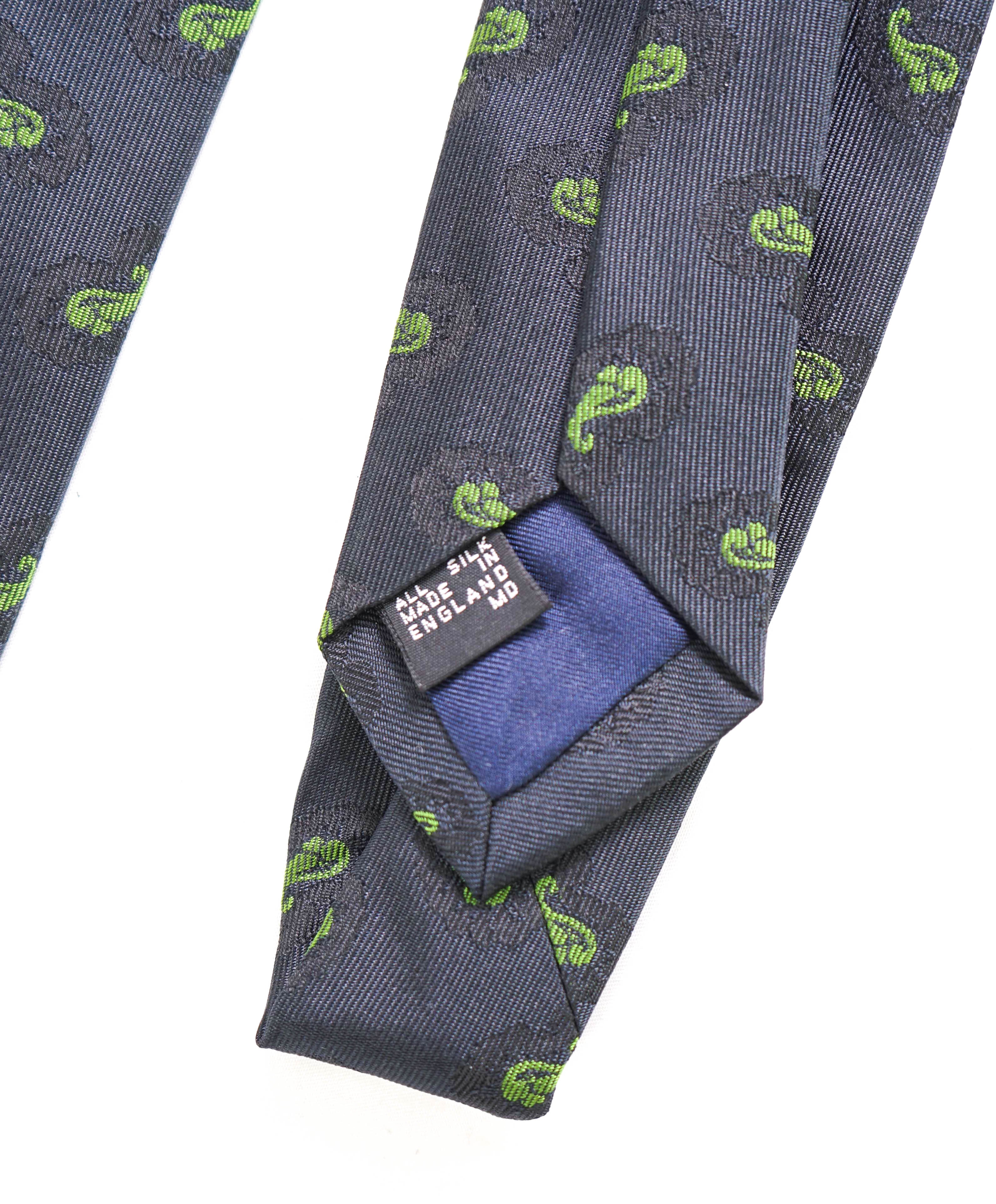 $240 DRAKE'S - Navy Green Paisley Silk Tie 3.25" - Tie
