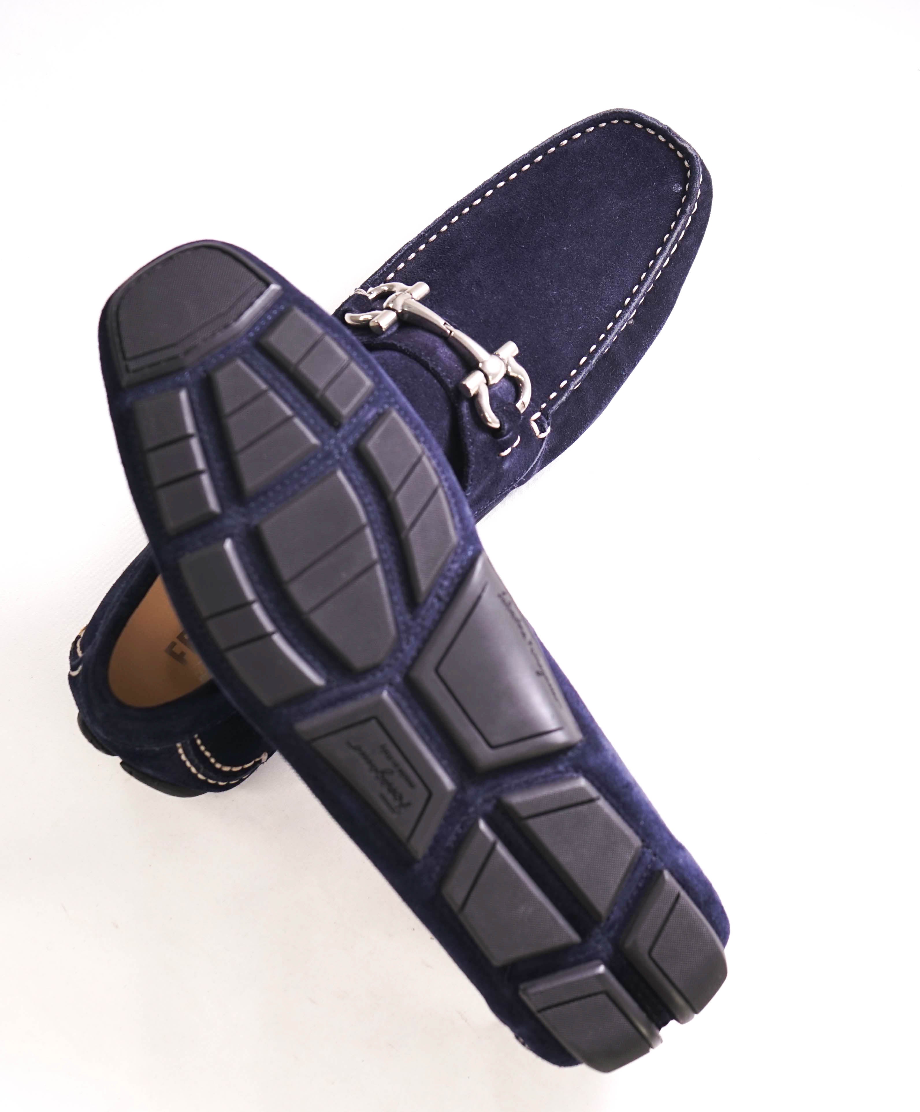 $795 SALVATORE FERRAGAMO - Classic Blue Suede Parigi Slip On Loafers - 8.5 D