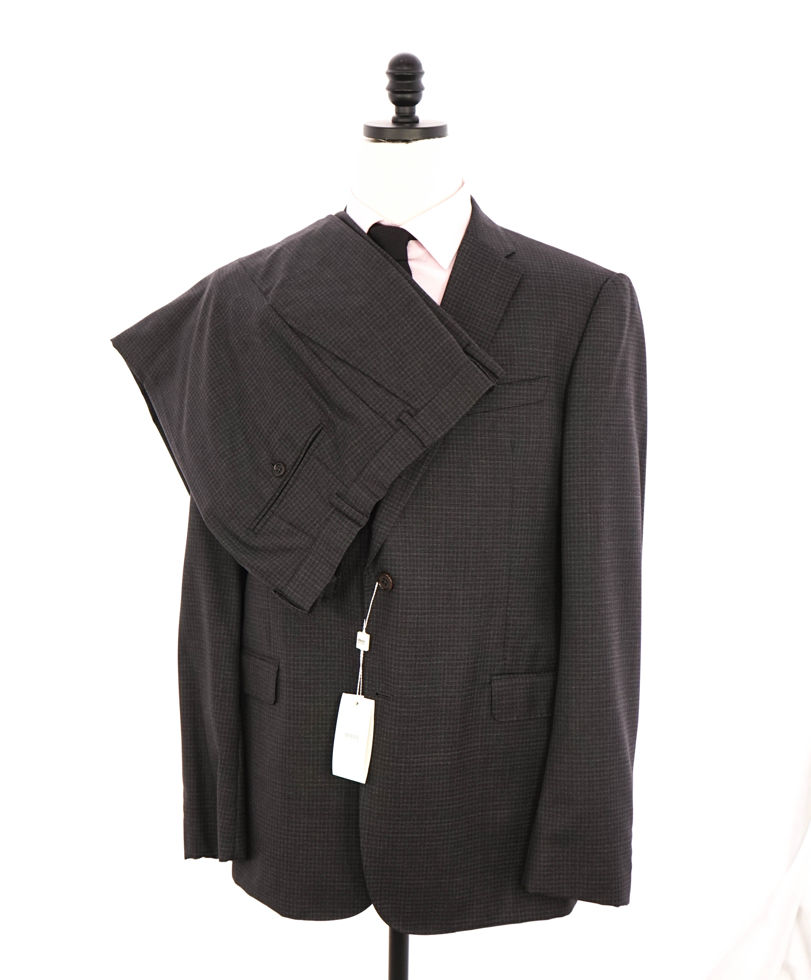ARMANI COLLEZIONI - “M Line” Micro-Check Basket Weave Gray Suit - 42L