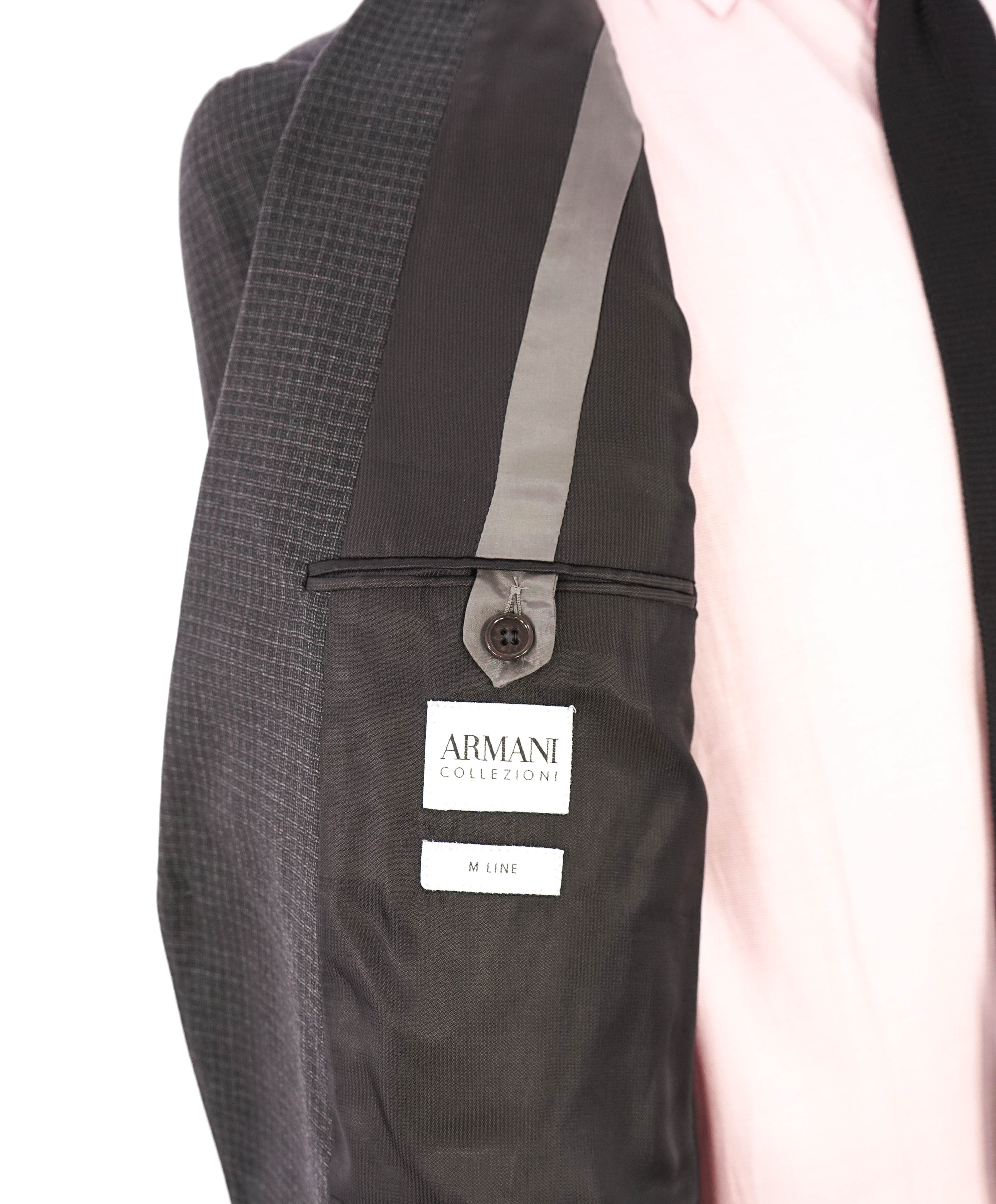 ARMANI COLLEZIONI - “M Line” Micro-Check Basket Weave Gray Suit - 42L