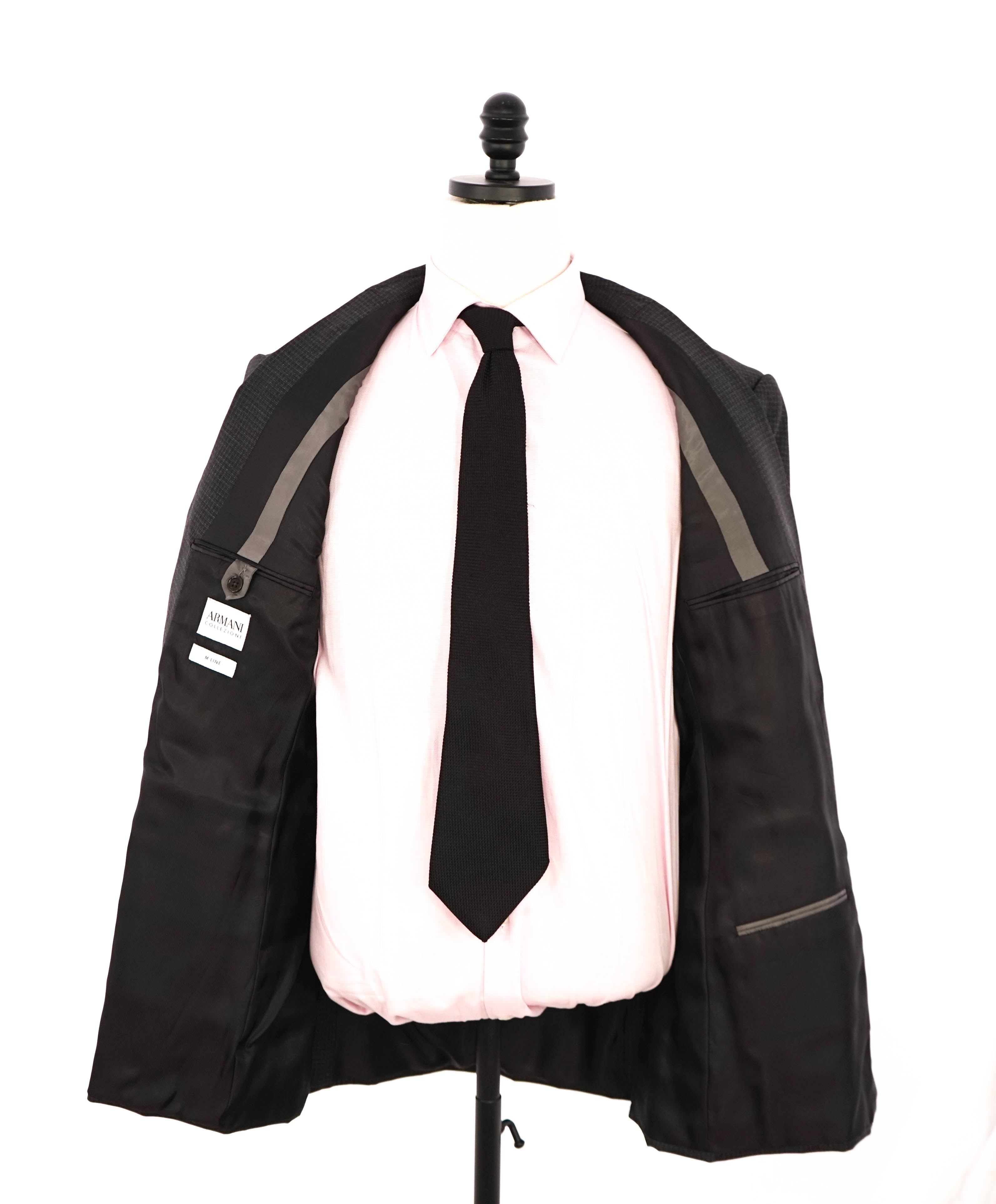 ARMANI COLLEZIONI - “M Line” Micro-Check Basket Weave Gray Suit - 42L