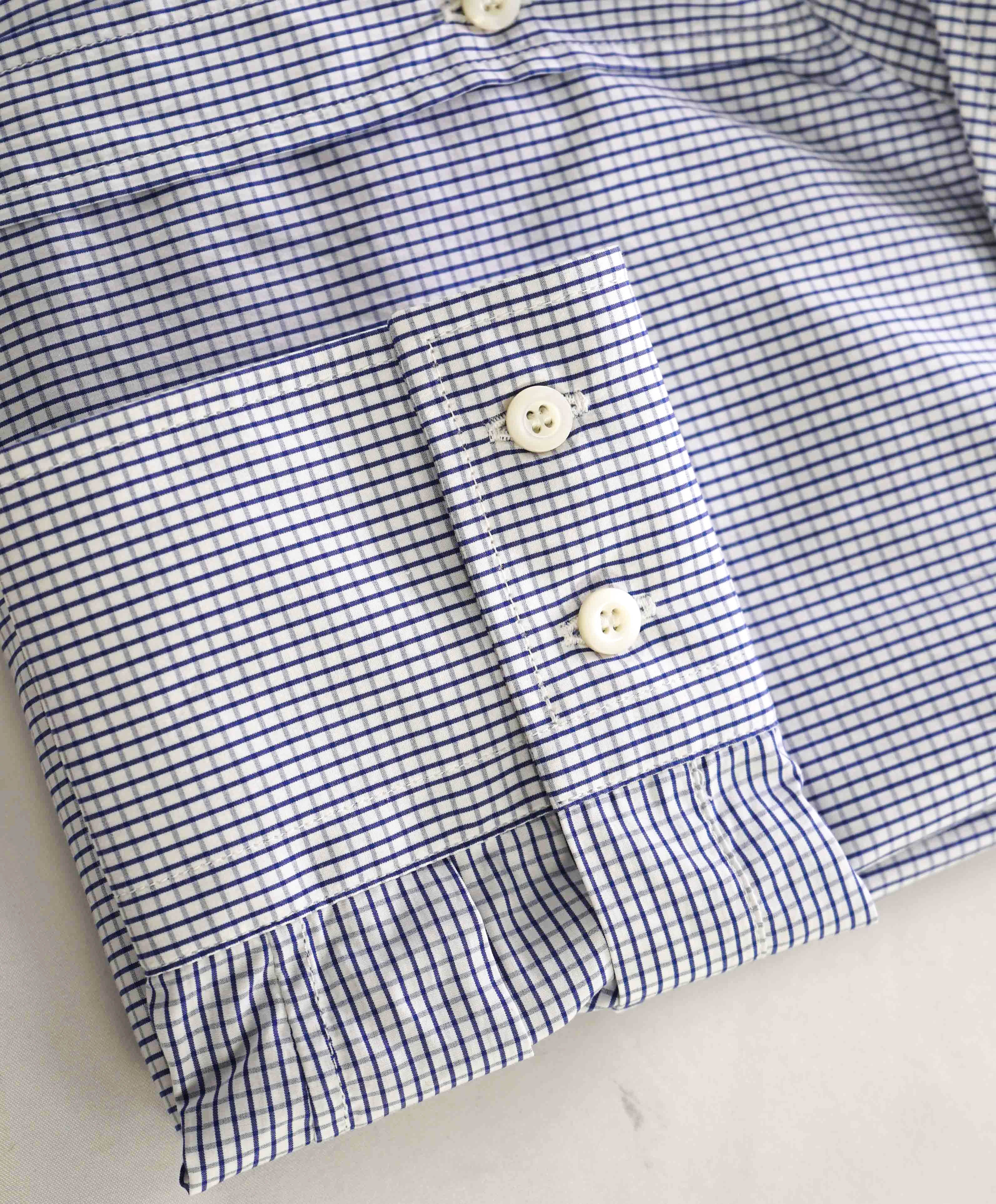 $795 BRUNELLO CUCINELLI - "BASIC FIT" Blue Gingham Micro Check Shirt - XL