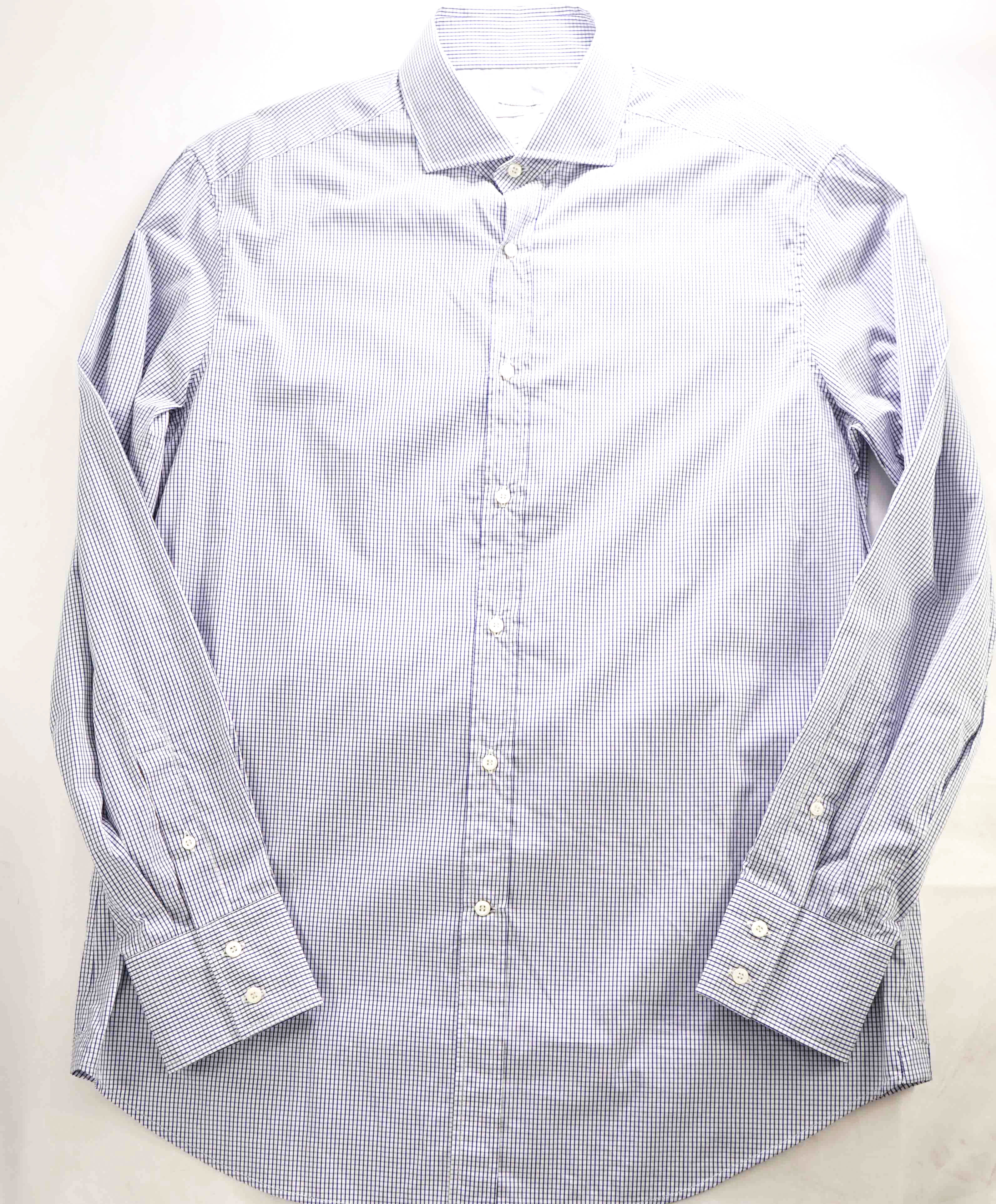 $795 BRUNELLO CUCINELLI - "BASIC FIT" Blue Gingham Micro Check Shirt - XL