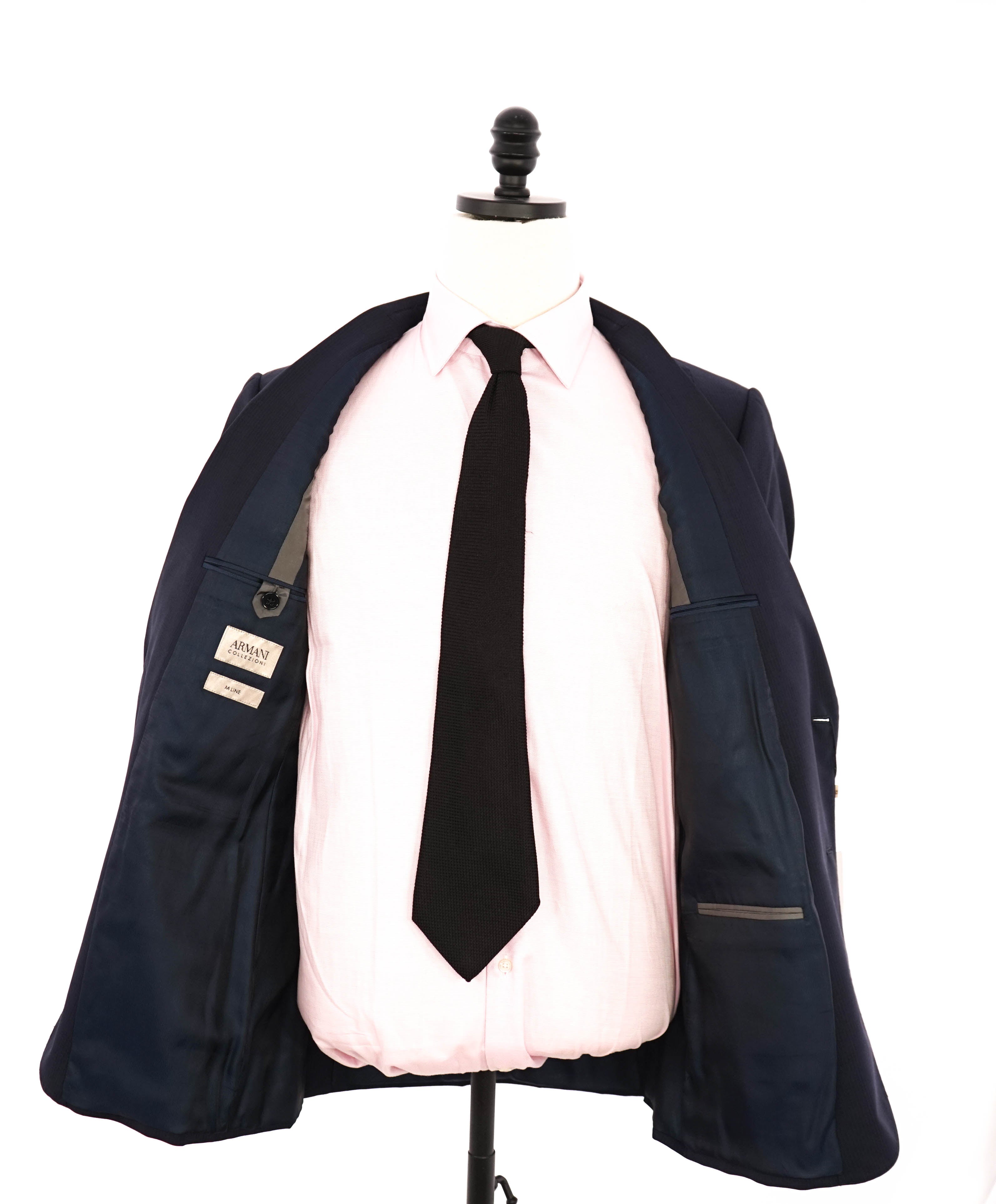 ARMANI COLLEZIONI - “M Line” Micro Rope Stripe Navy Blue Suit - 40R