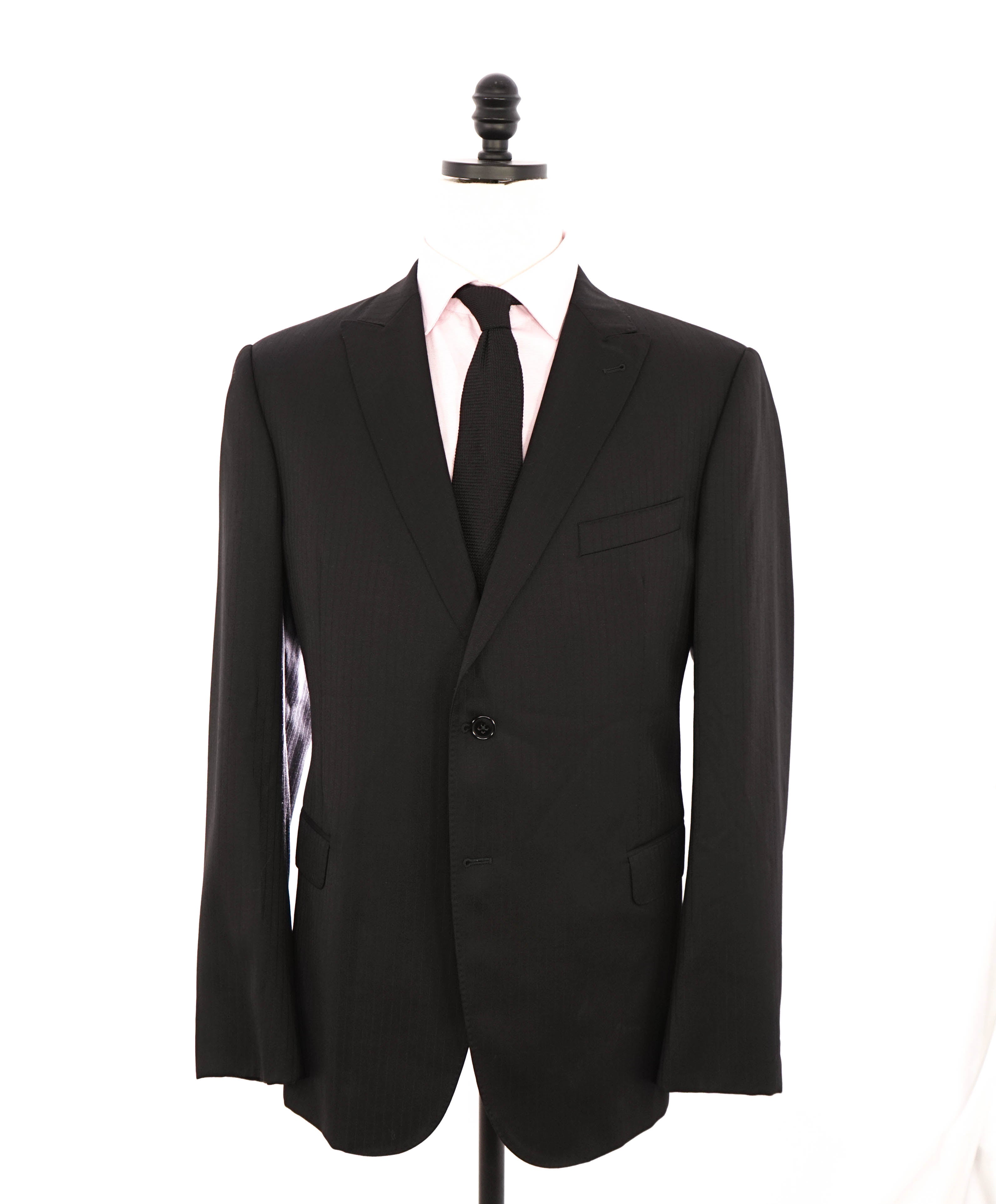 ARMANI COLLEZIONI - “M Line” PEAK Lapel Black Tonal Stripe Suit - 46R