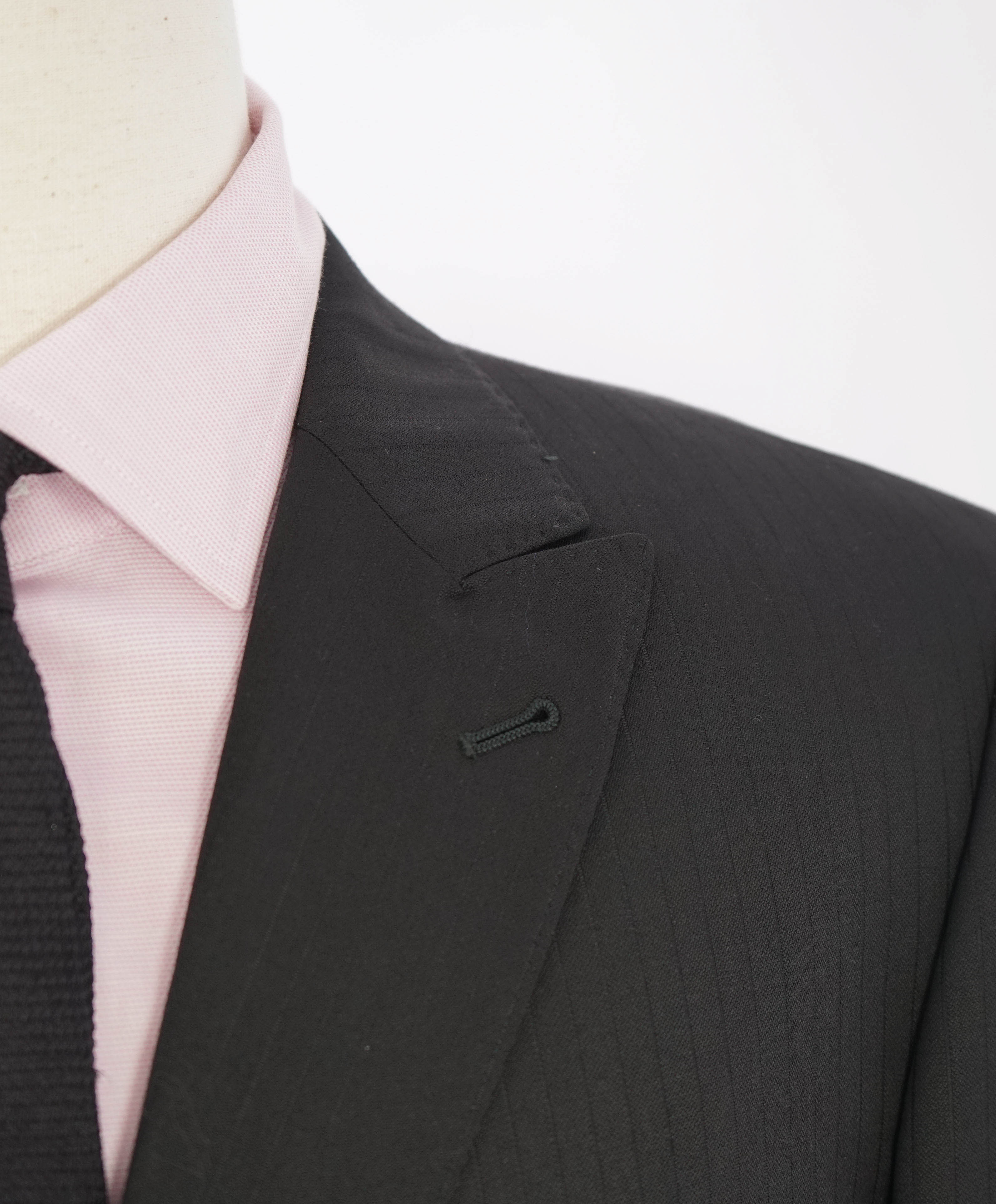 ARMANI COLLEZIONI - “M Line” PEAK Lapel Black Tonal Stripe Suit - 46R