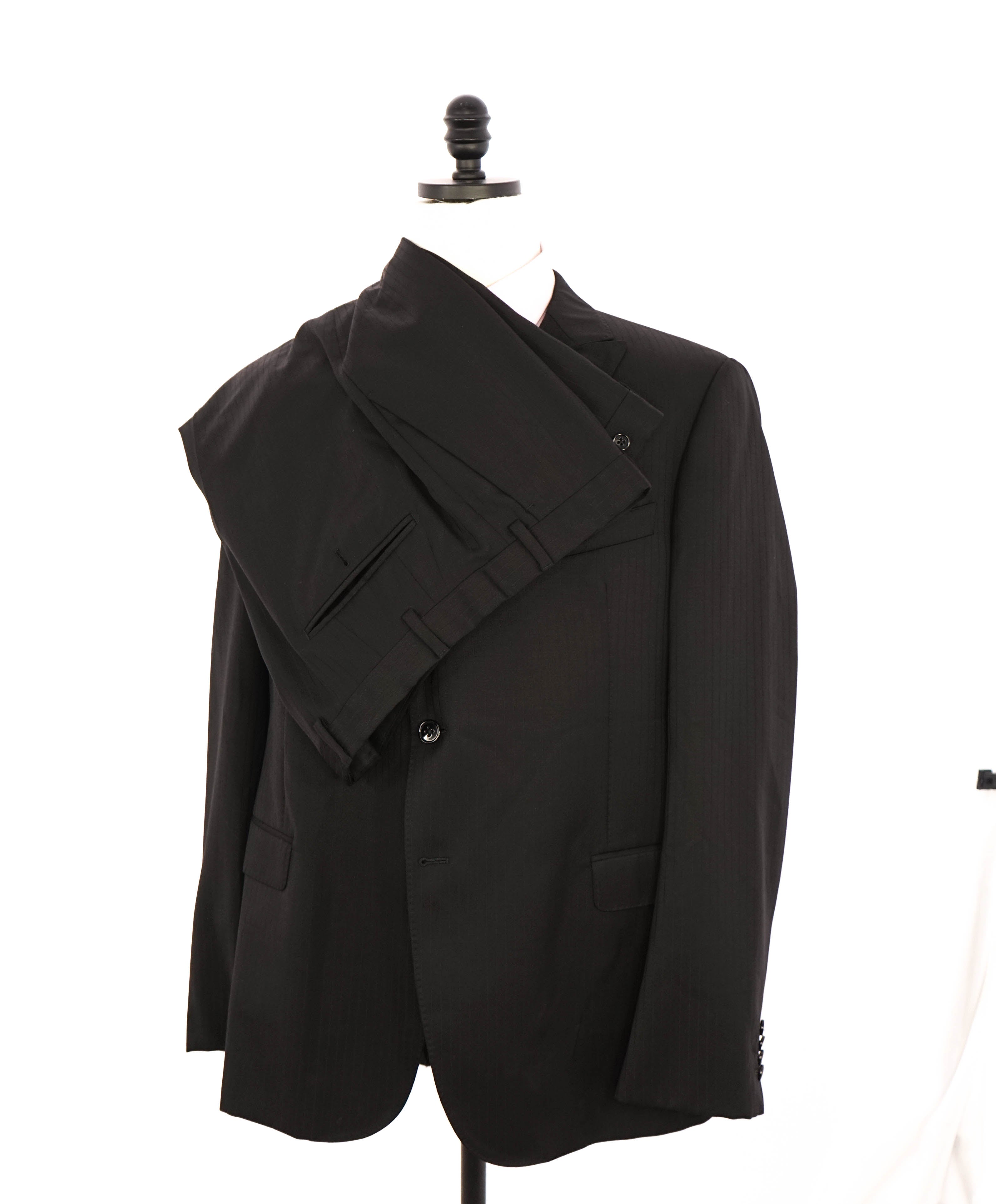 ARMANI COLLEZIONI - “M Line” PEAK Lapel Black Tonal Stripe Suit - 46R