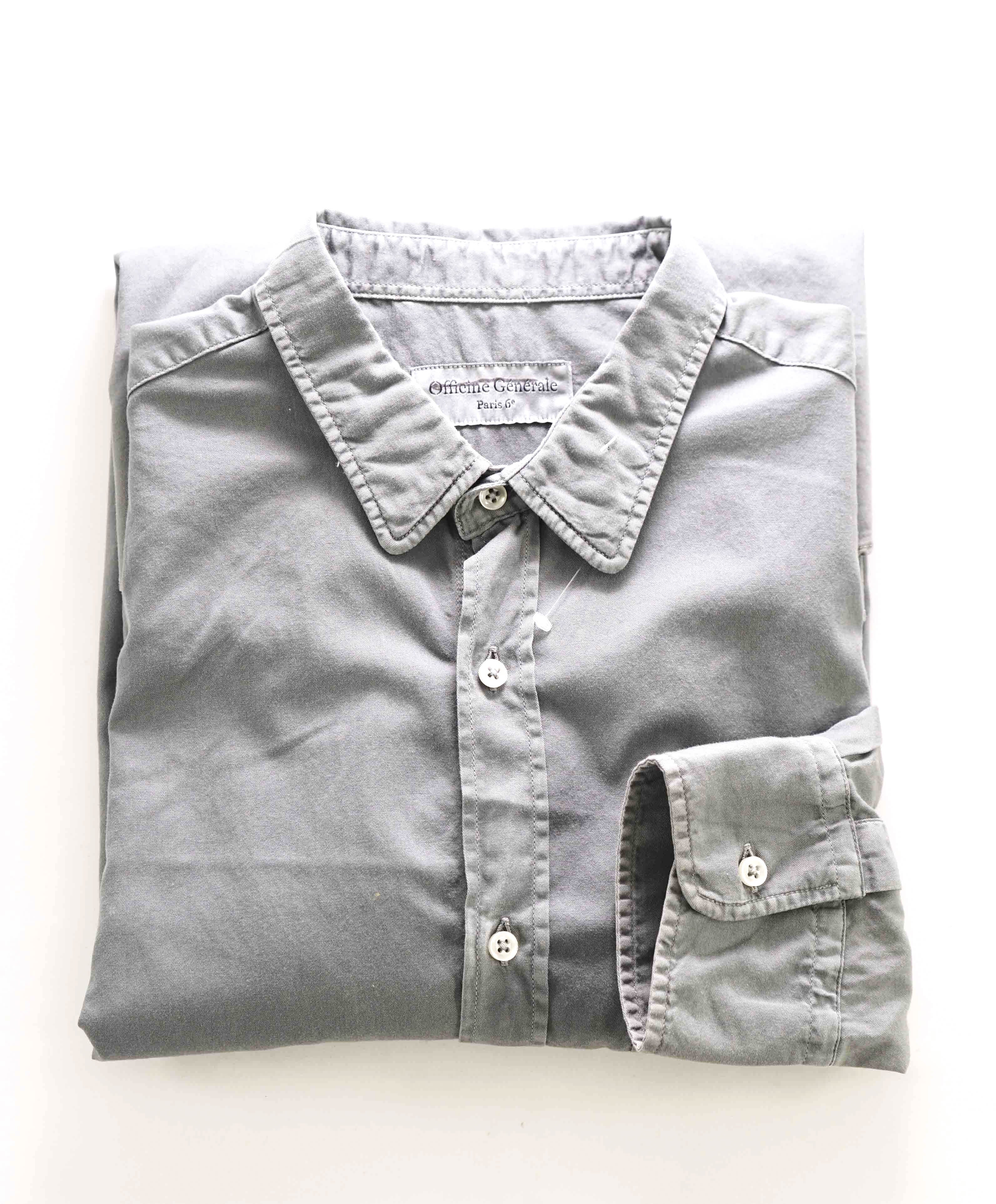 $340 OFFICINE GENERALE - PARIS 6E Cotton Point Collar Washed Collar Shirt - M